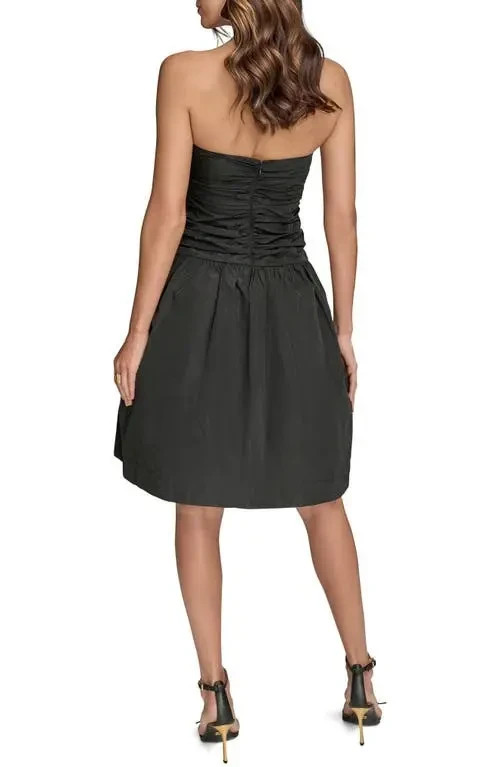 Xscape Black Strapless Mixed-Media Fit & Flare Mini Dress Size 4 $259