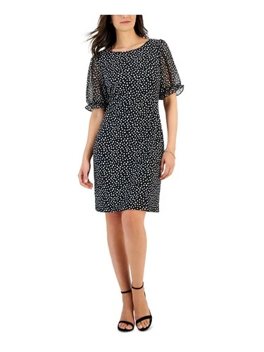 CONNECTED APPAREL Womens Black Pouf Sleeve Above The Knee Sheath Dress 10