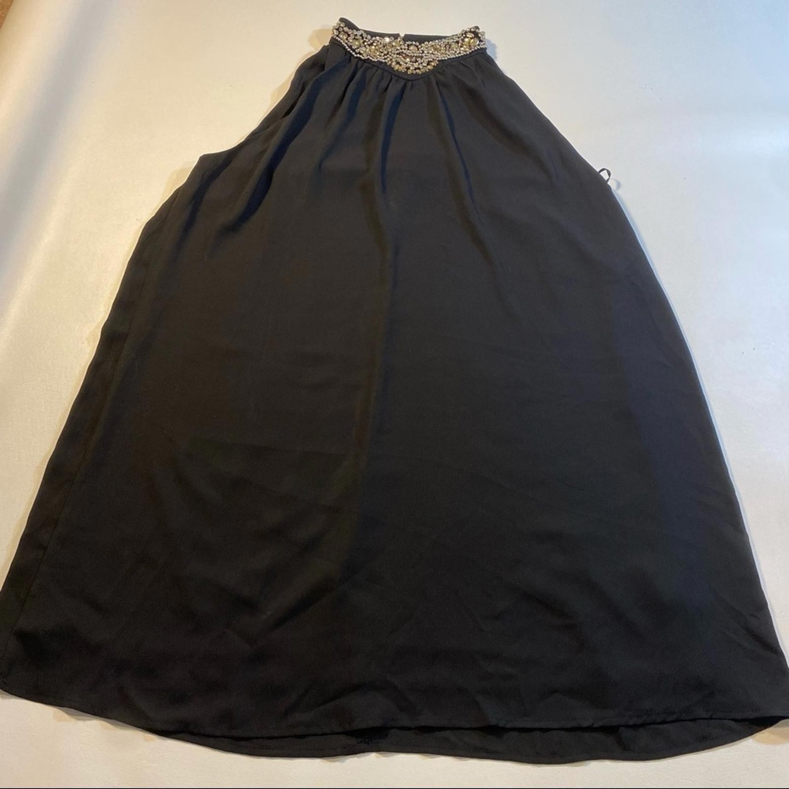 June & Hudson Size 1 Rhinestone Neck Black Halter Trapeze Dress