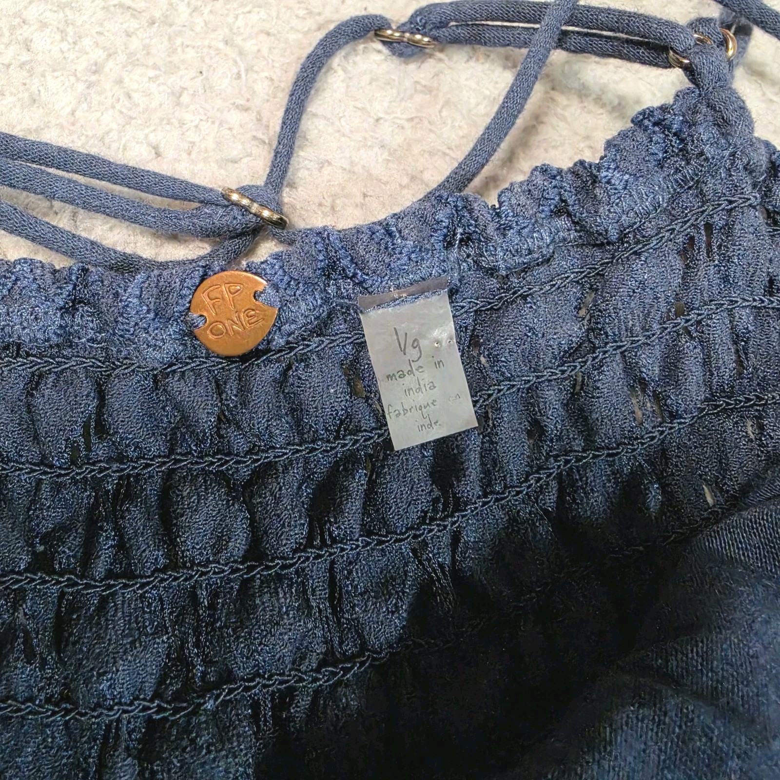 Free People FP One Adella Boho Maxi Slip Dress Womens Large Blue Ruffle Strappy