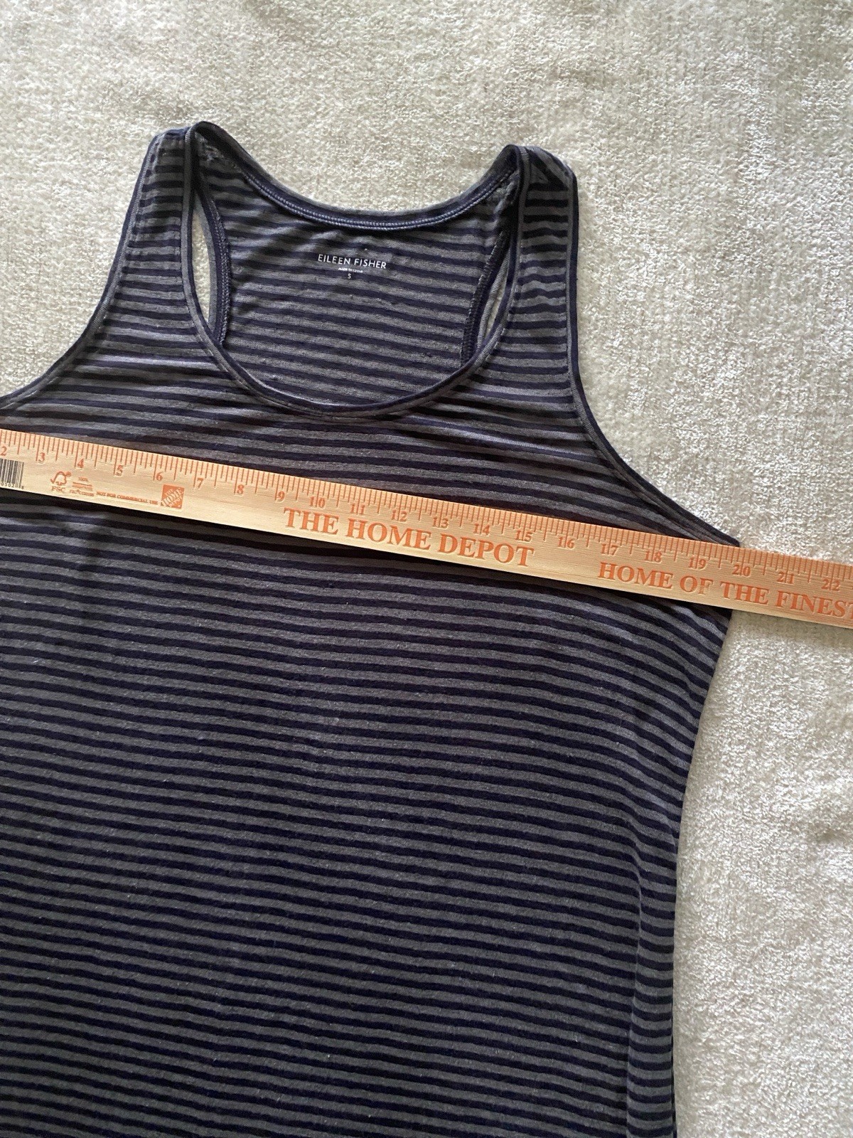 Eileen Fisher 100% Linen Racerback Midi Dress Size S Black/Gray Stripes Neutral