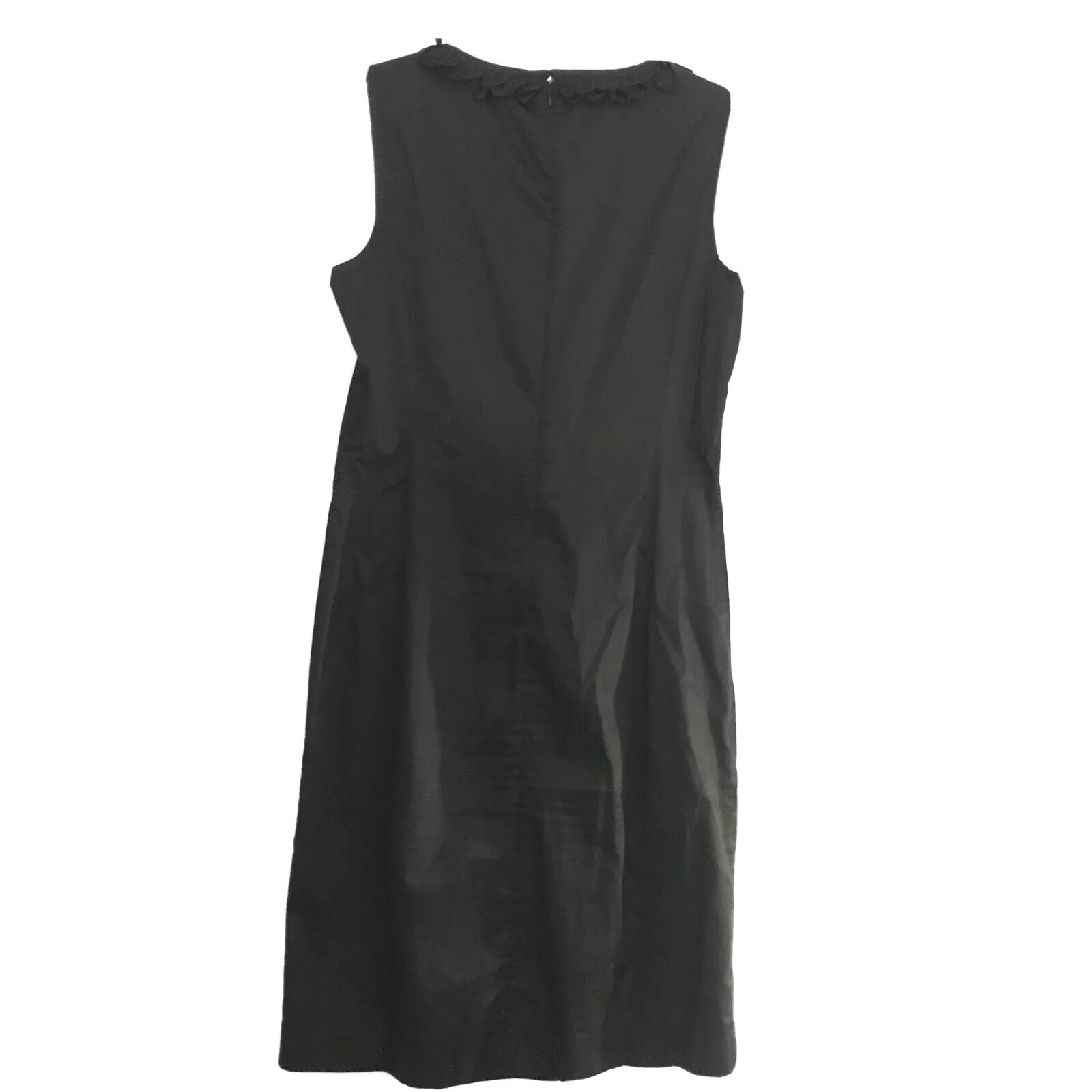 Talbots Womens Sleeveless Dress 8 Black V Neck Belt Ruffle Zip Back Hook Close