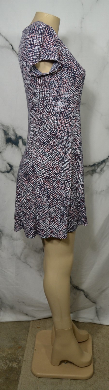 ROZ & ALI Black White Pink Patterned Short Sleeve Dress 4 Stretch Polyester