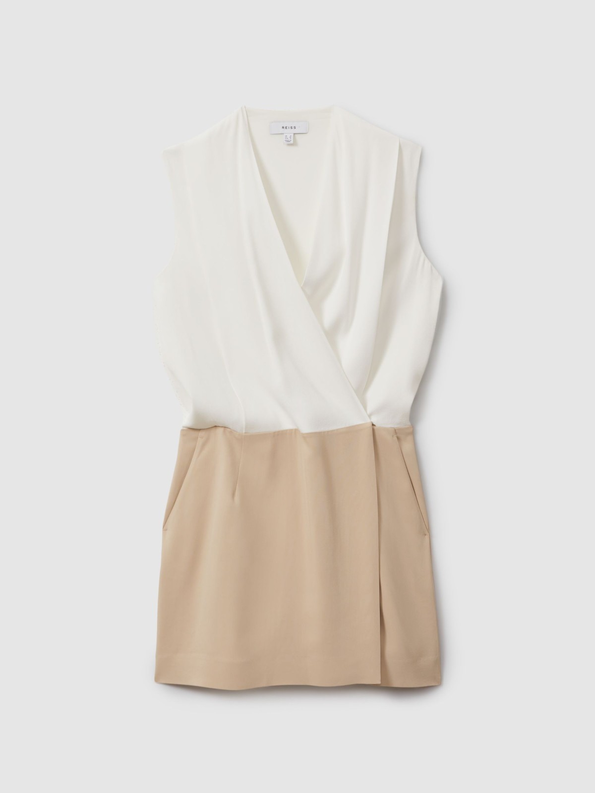 REISS Vie Wrap-Front Shift Dress in Nude/Ivory UK Size 12