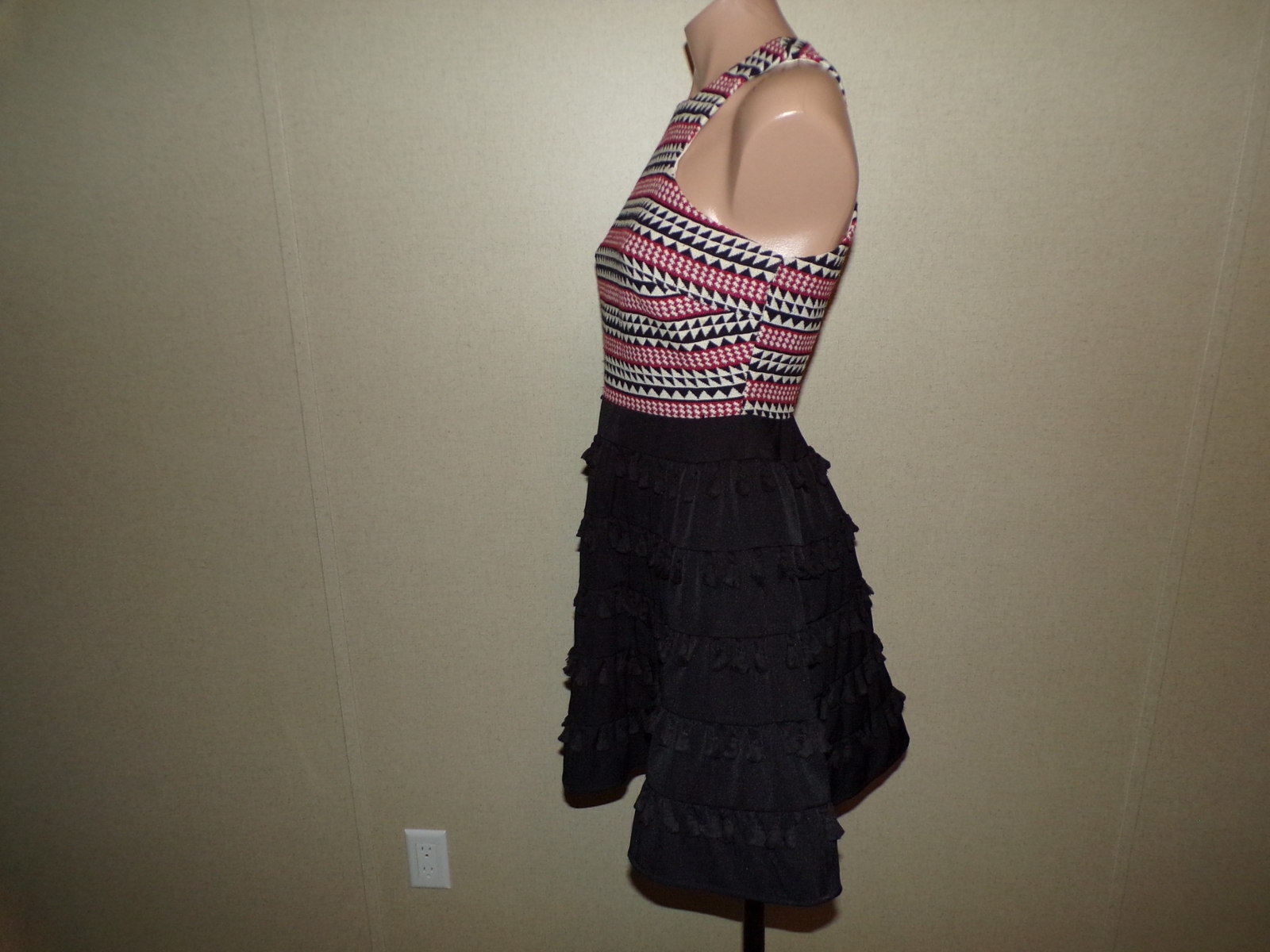 Do Be Tassel Mini Dress Size Small Womens Red Black A-Line Sleeveless