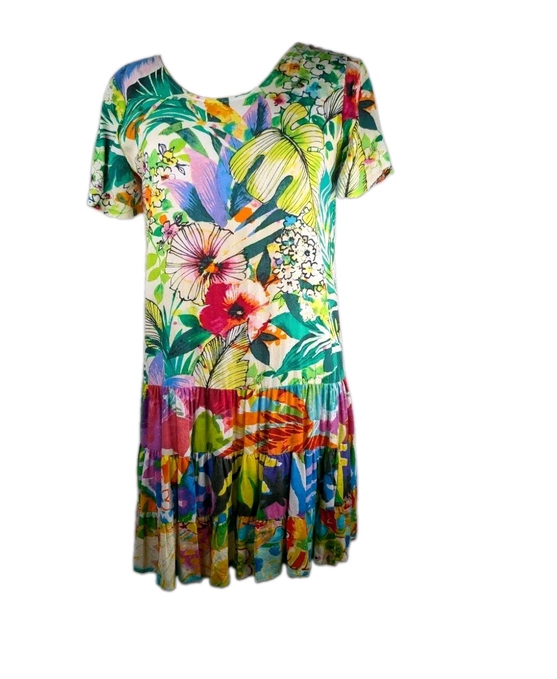 Jams World Mini Dress Hattie Jungle Splash Multi Tier Ruffle Hawaii USA