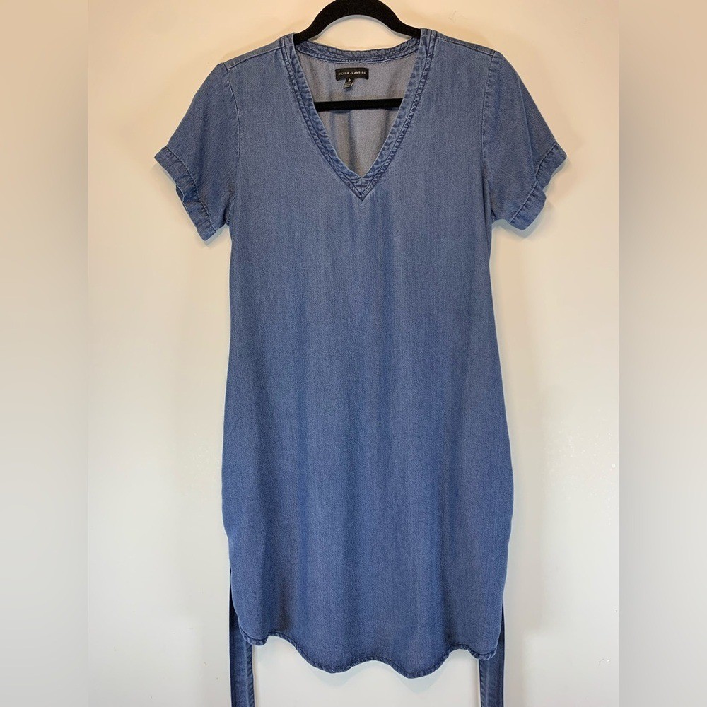 Silver Jeans Blue Lyocell Chambray V-Neck Midi Dress – Size Large