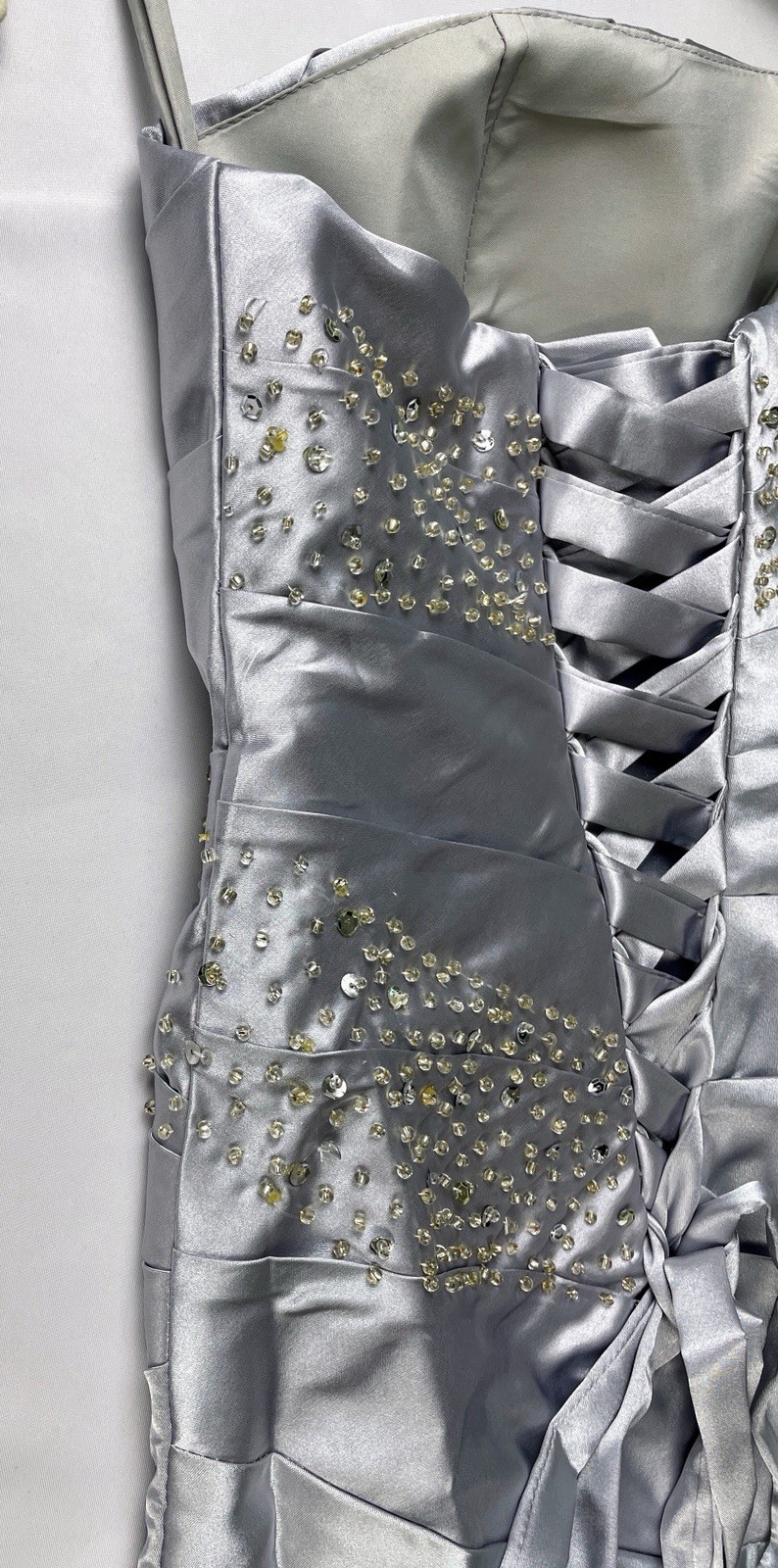 CUSTOM HAND MADE SATIN FORMAL EVENING PROM GOWN DRESS Size 4 – Beaded, Corset