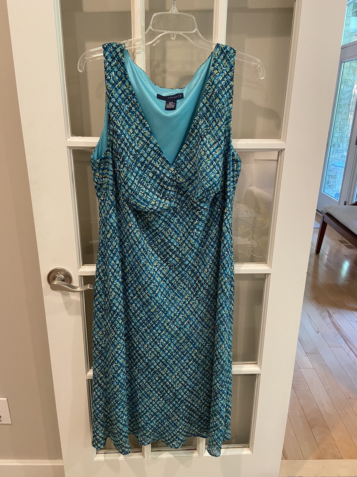 Venezia Women Dress Midi Size 14/16 Sleeveless Aqua Babydoll Office Teacher
