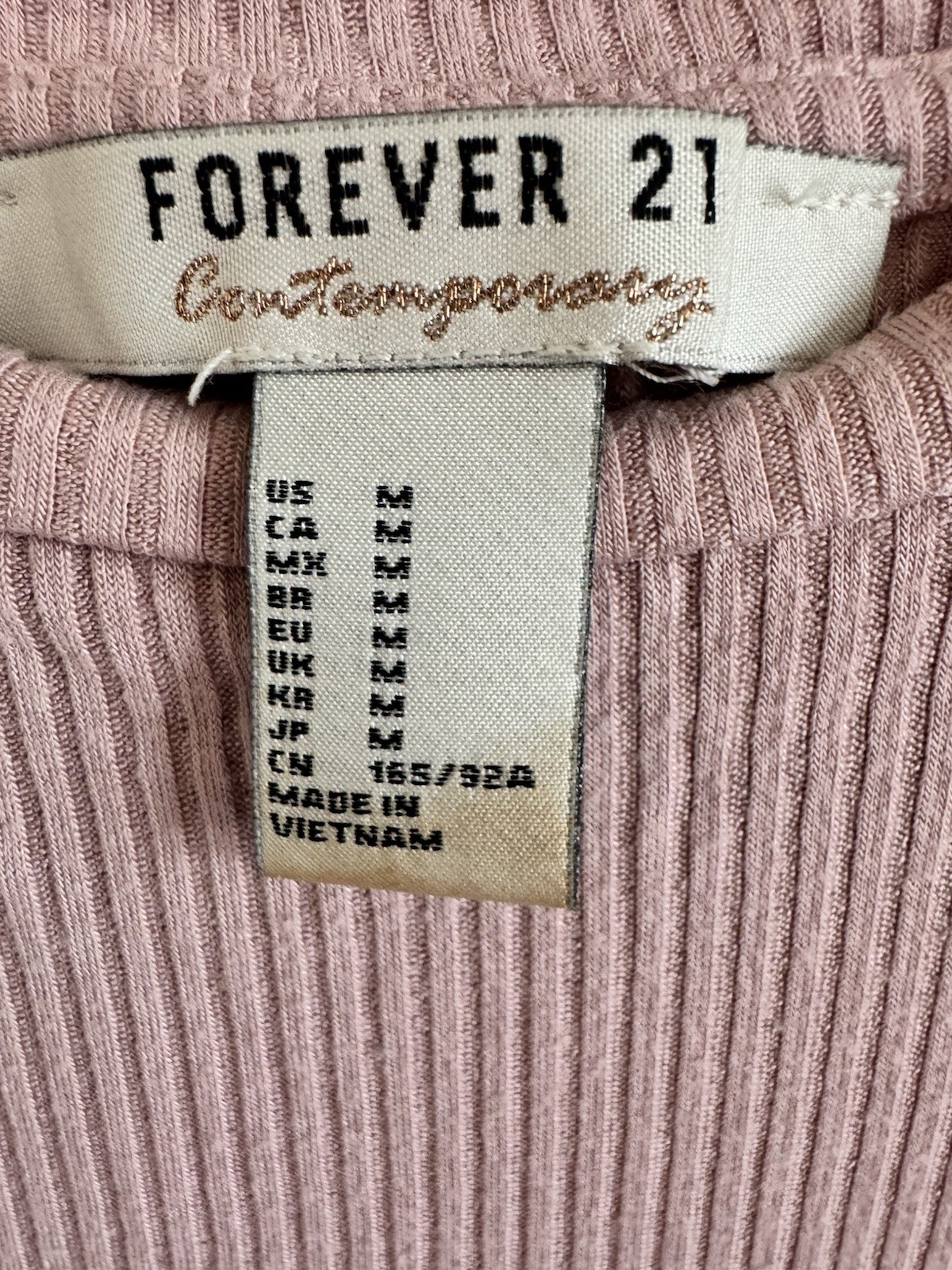 Forever 21 Pink Ribbed Knit Stretch Bodycon T-Shirt Dress Crew Neck M