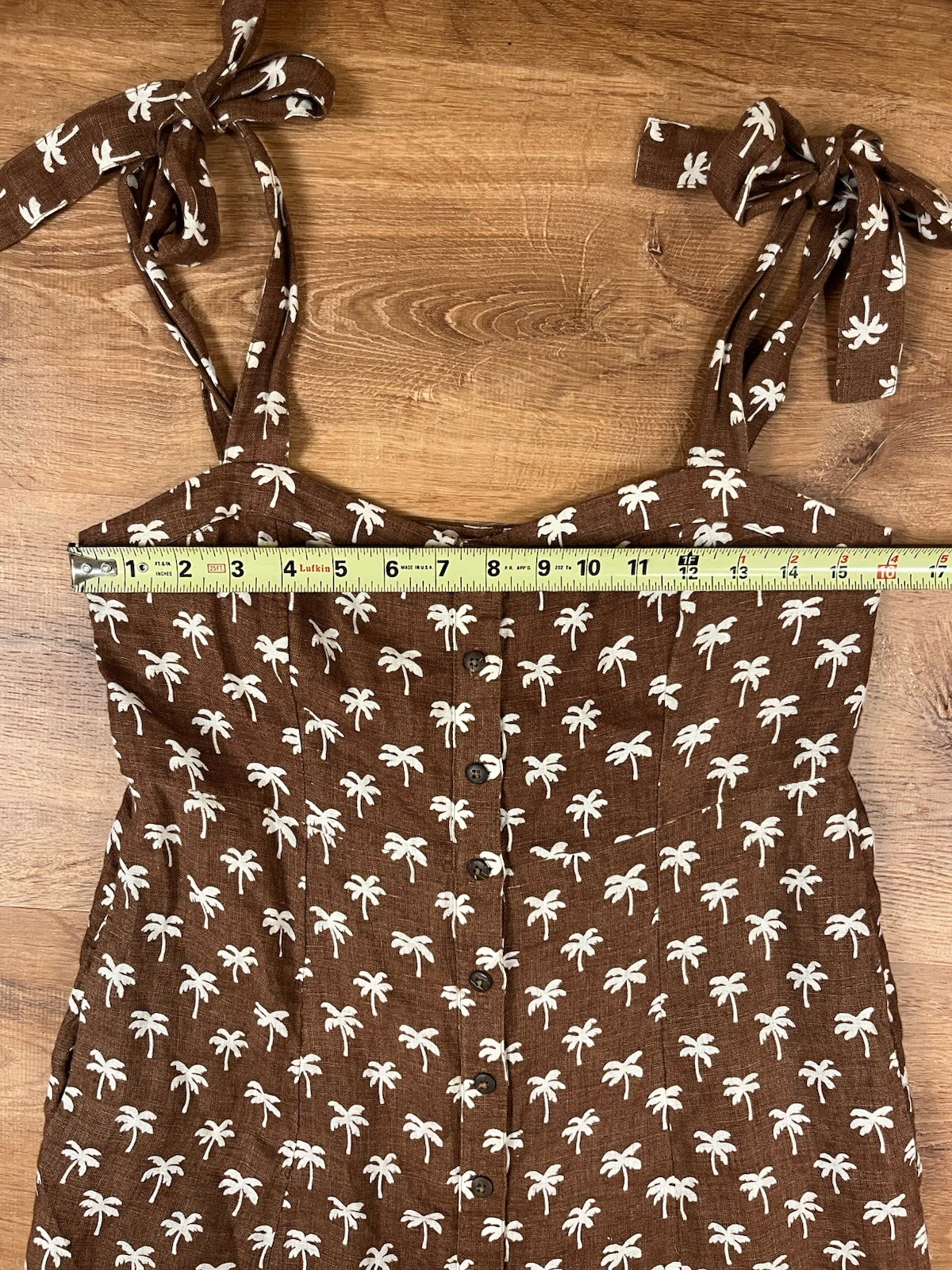 FAHERTY Kendall Palm Tree Maxi Dress Brown 100% Linen Size Small