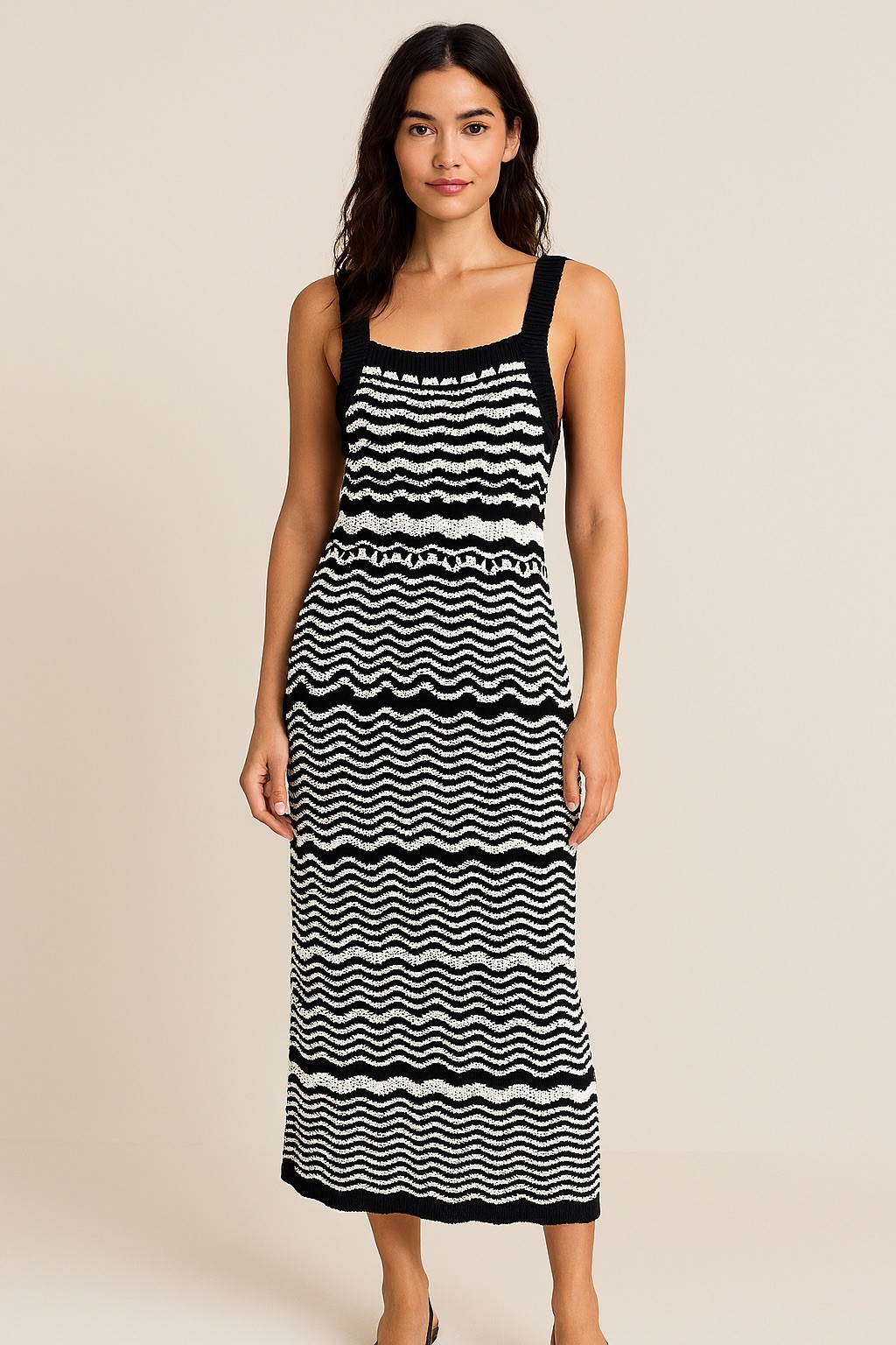 Joie Black White Striped Knit Crochet Dress Size L Designer Resort Beachwear