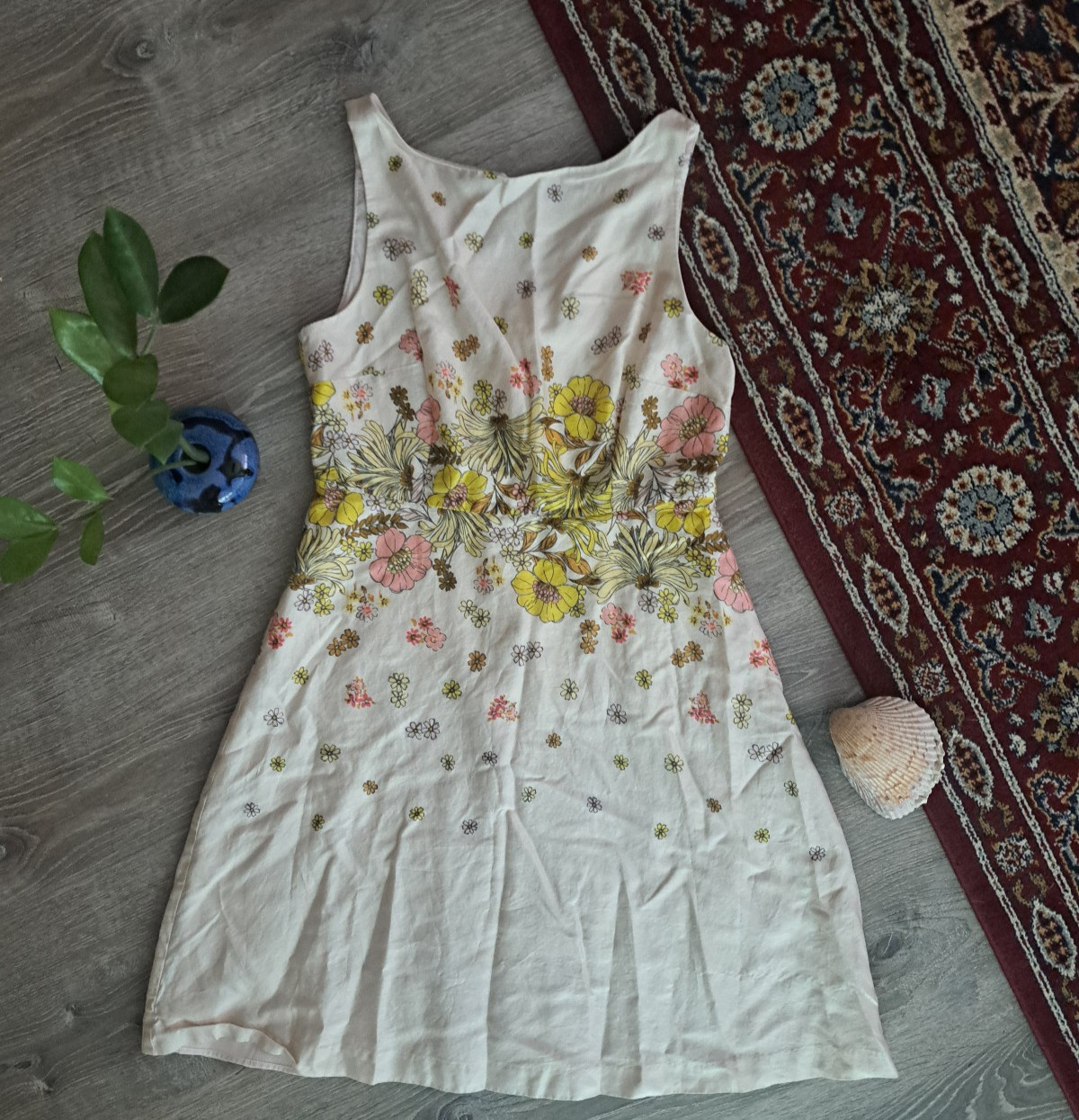 LOFT Outlet Petite Size 4P Pink and Yellow Floral A-Line Dress