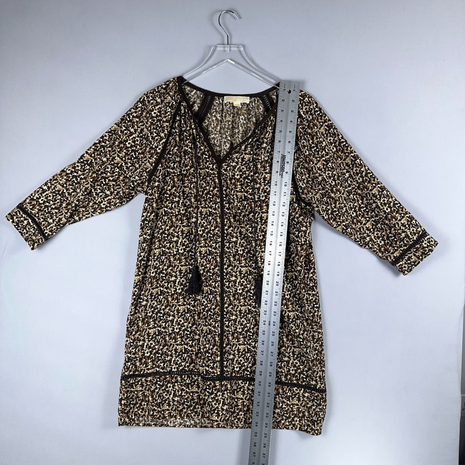 Michael Michael Kors Tunic Dress Size Small Leopard Print Tassel Tie V Neck