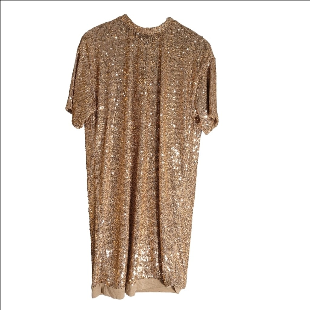 NWT Boss by Hugo Boss C Esenni Gold Sequin Mini Shift Dress Women’s Size Small