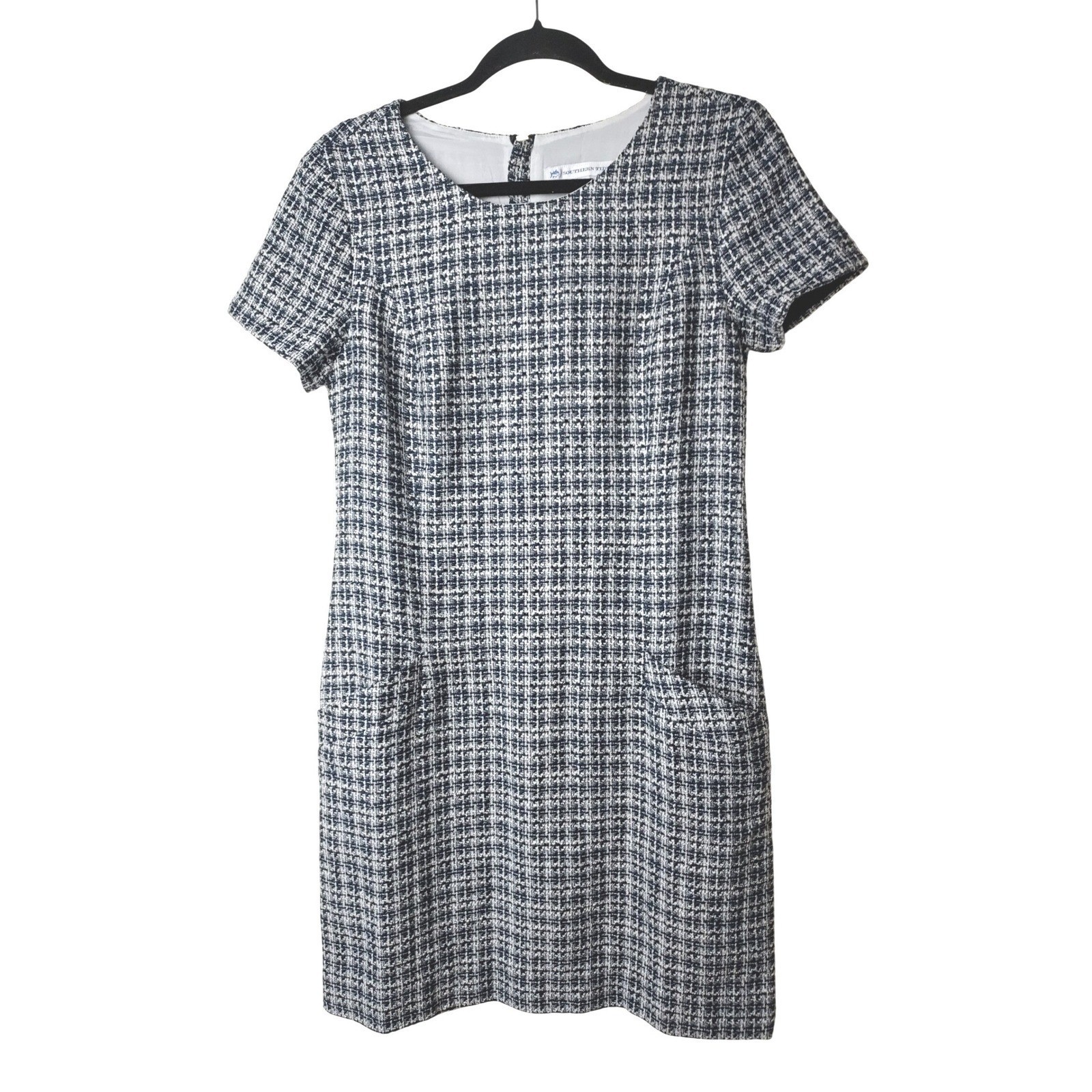 Southern Tide Womens Navy White Tweed Plaid Sheath Dress Size 6 Style #5992
