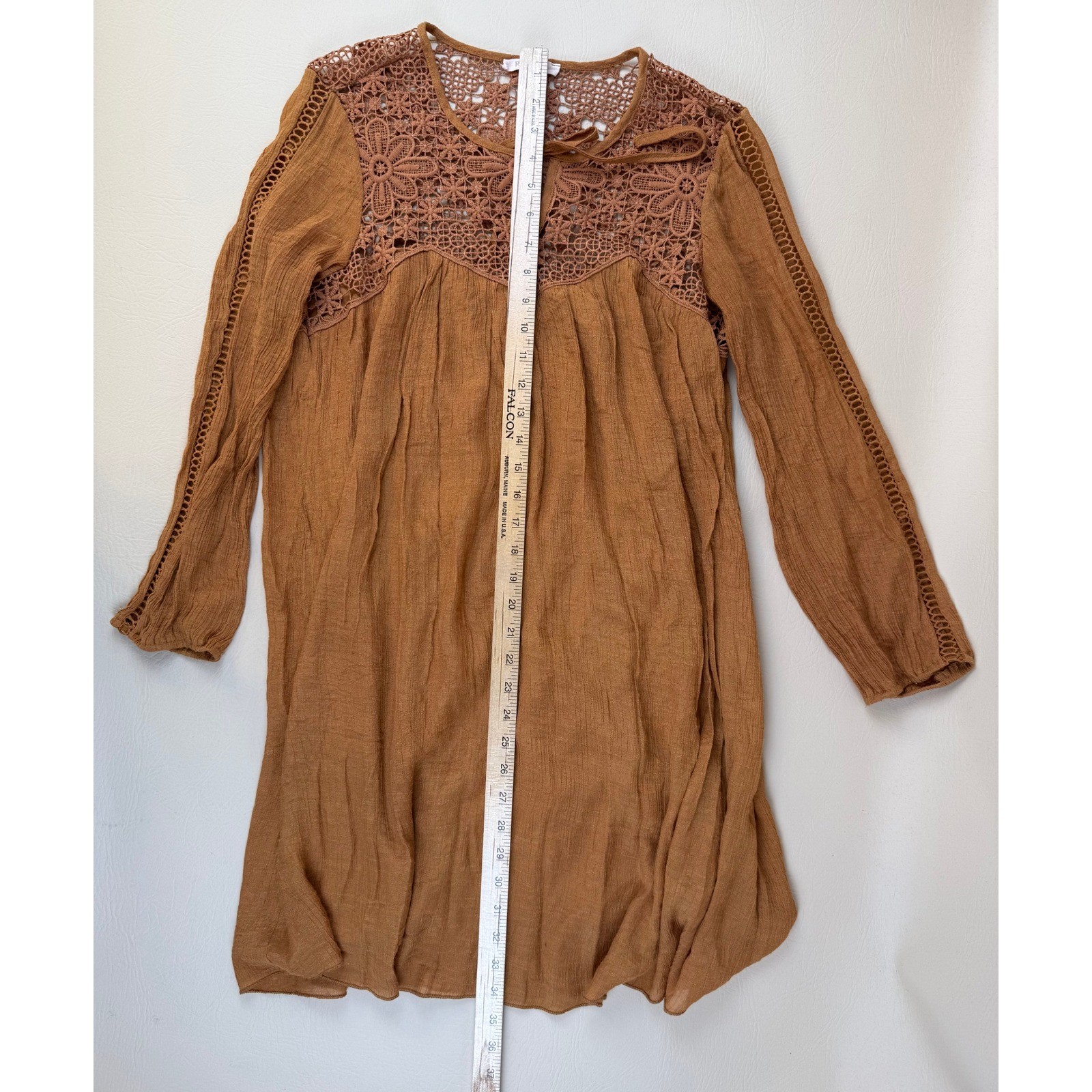 Rebellion Small Dress Boho Crochet Lace Rust Brown Rayon Blend Floral Yoke
