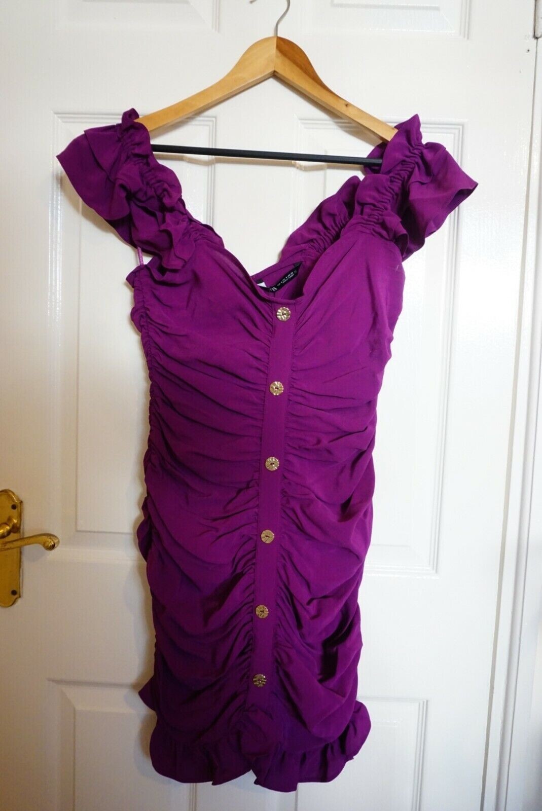 Zara Mini Draped Dress V-Neck Wide Ruffled Straps Skirt Purple S BNWT