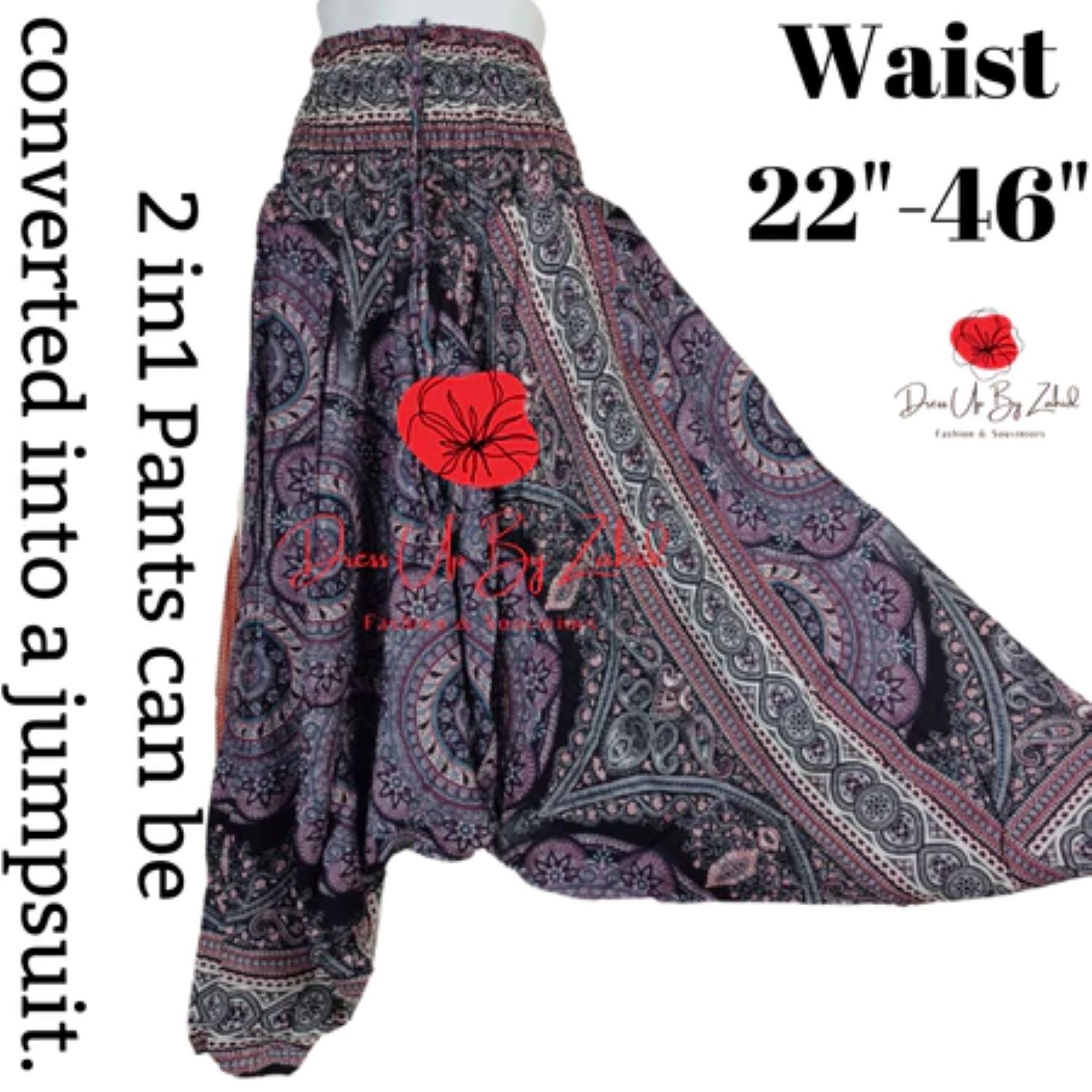 Magical Low Cut Aladdin Pants can be converted into a jumpsuit. Get 3 pieces