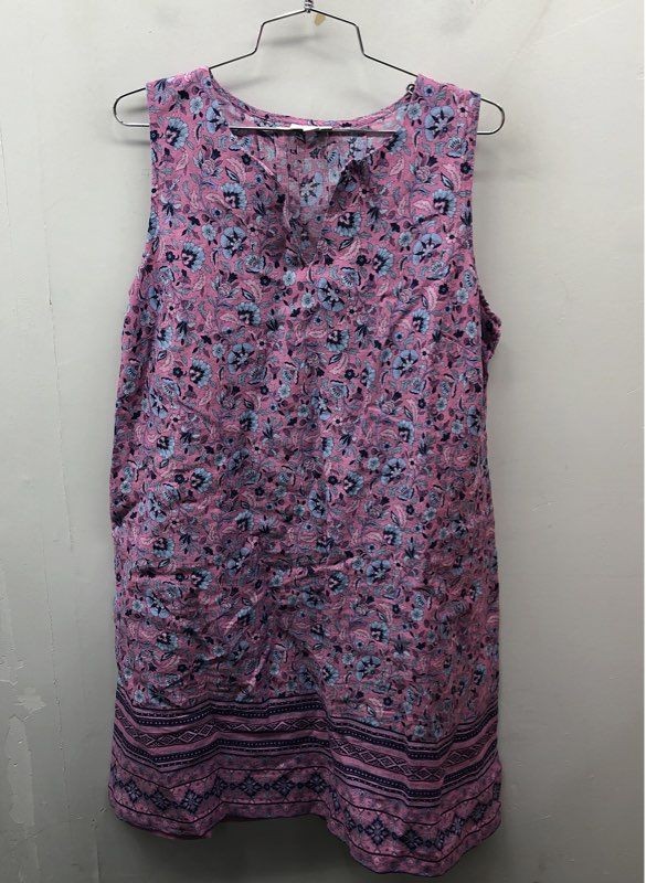 J.Jill Women’s Pink Floral 100% Linen Sleeveless Notch Neck Shift Dress M Petite