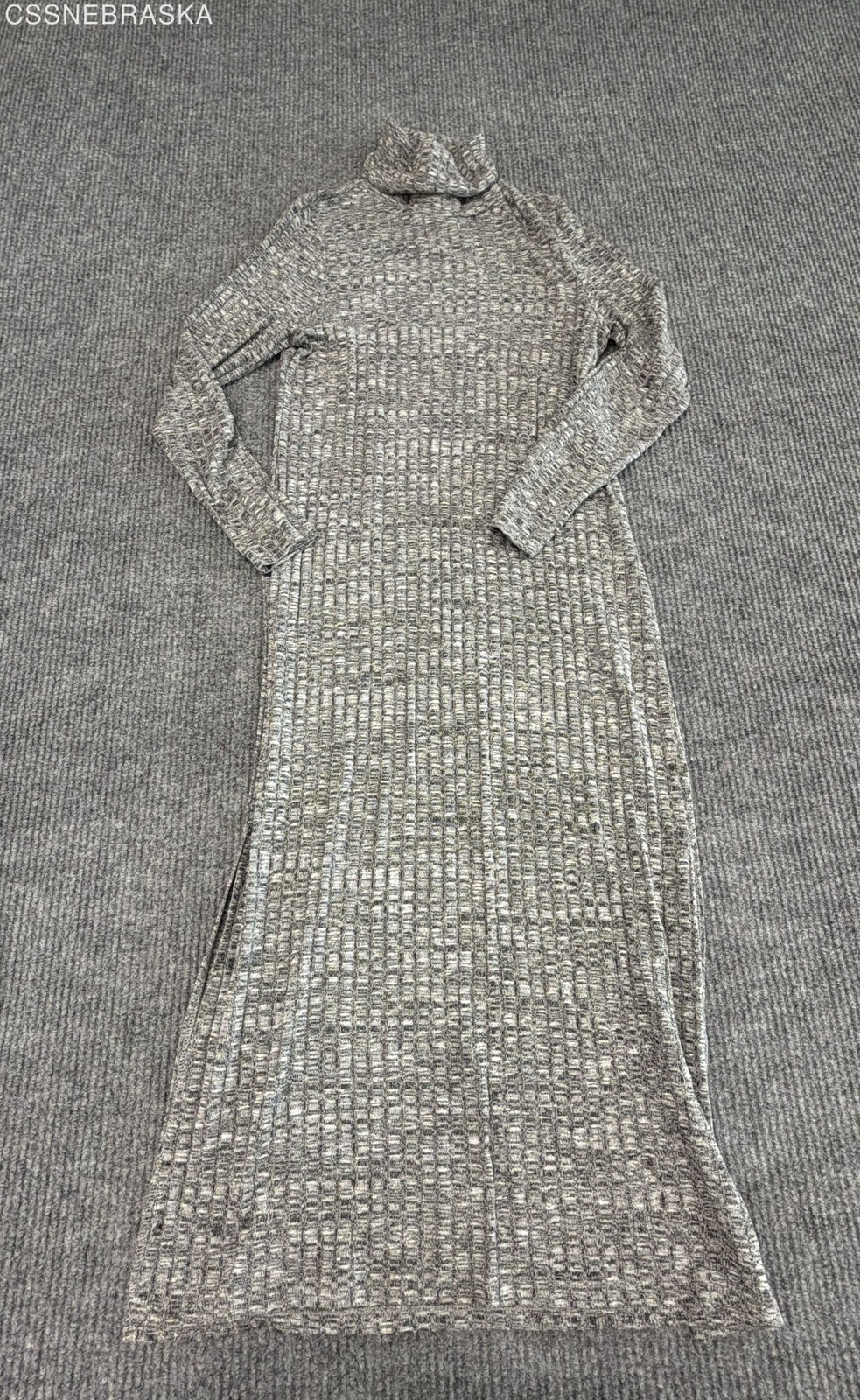 Mud Pie Women’s Gray Heather Ribbed Turtleneck Long Sleeve Knit Maxi Dress Sz L