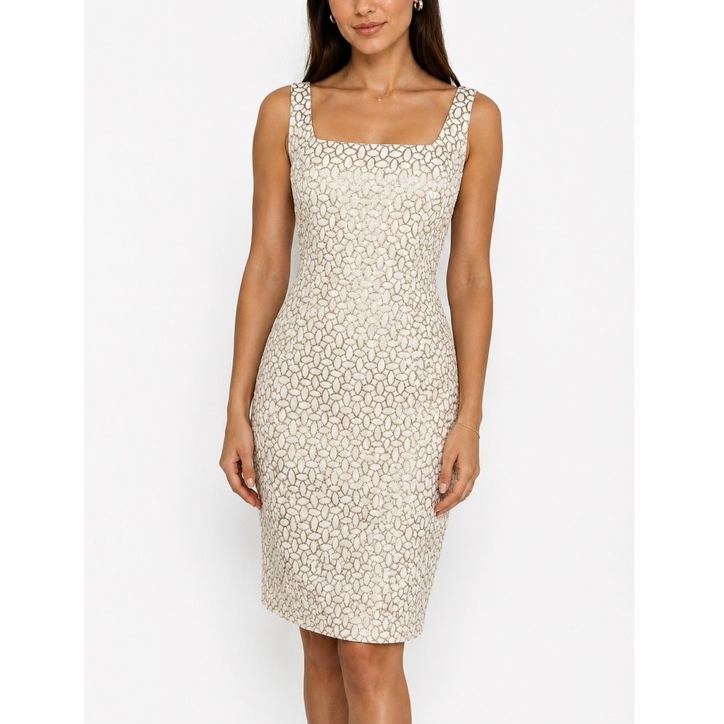Lauren Ralph Lauren Women’s Jacquard Sheath Dress Ivory Gold Size 6