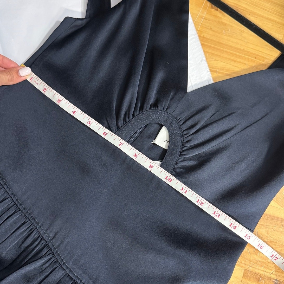 3.1 Phillip Lim Navy Satin Gown Keyhole Cutout Slit Maxi Size 6