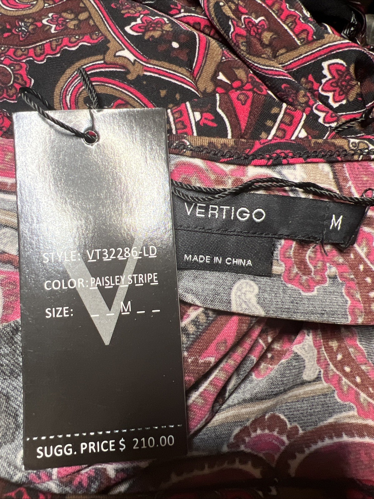 Vertigo M Dress Paisley Stripe Red & Black NWT