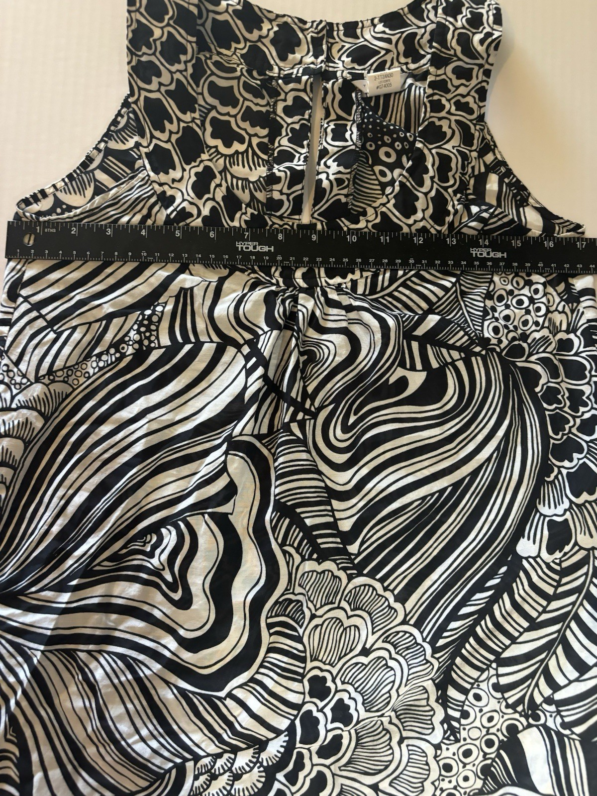 TRINA TURK black and white floral graphic print halter shift dress XS silk