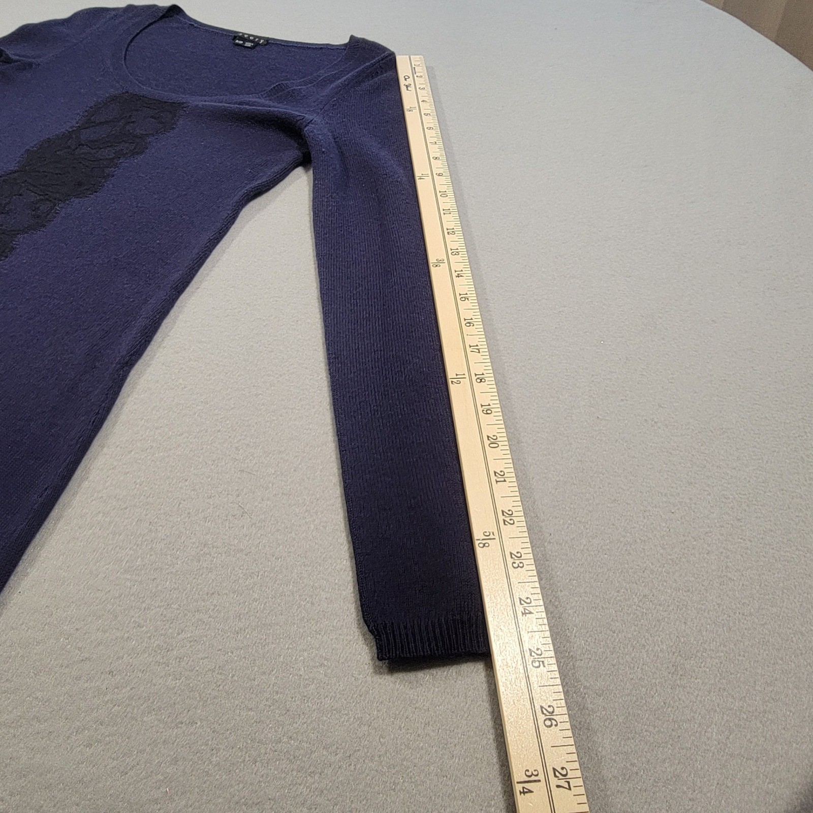 Theory Cashmere Blend Dress Blue Black Women’s Petite Long Sleeve Lace Front