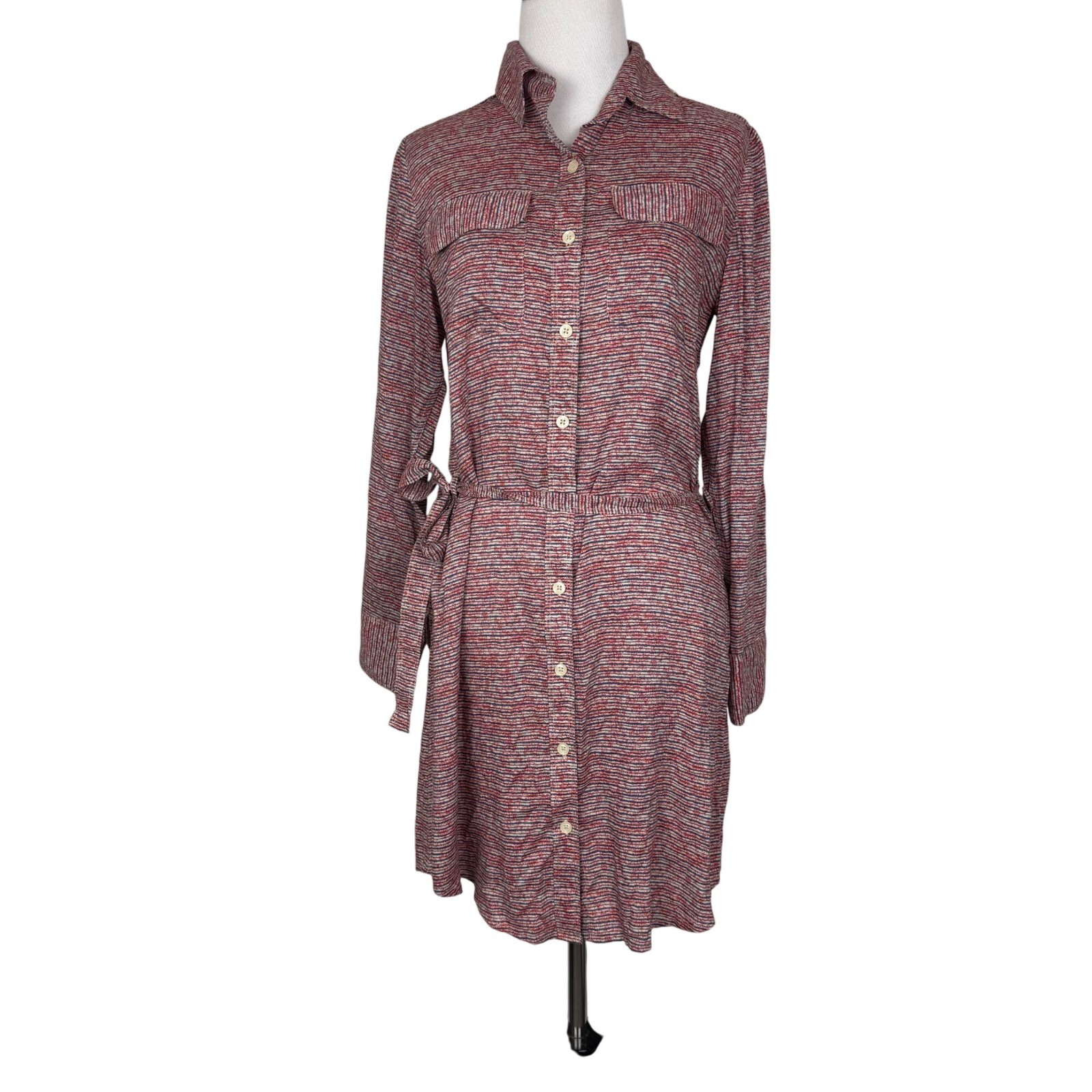 11 1 Tylho Womens Anthropologie Striped Button-Down Shirt Dress With Waist Tie