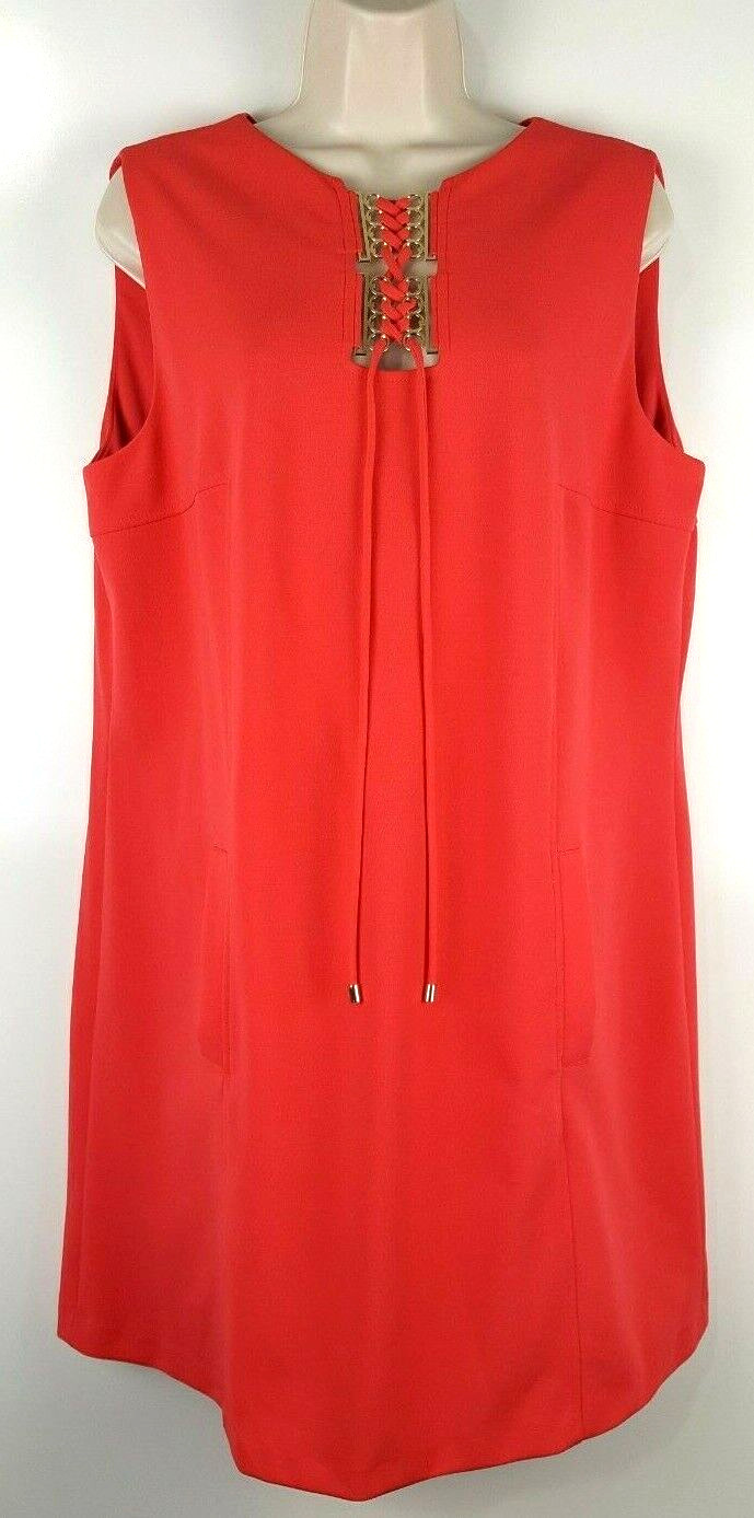 Tahari Womens Sleeveless Back Zip Dress Sz 14 Lace Up Front Smooth Liner EUC