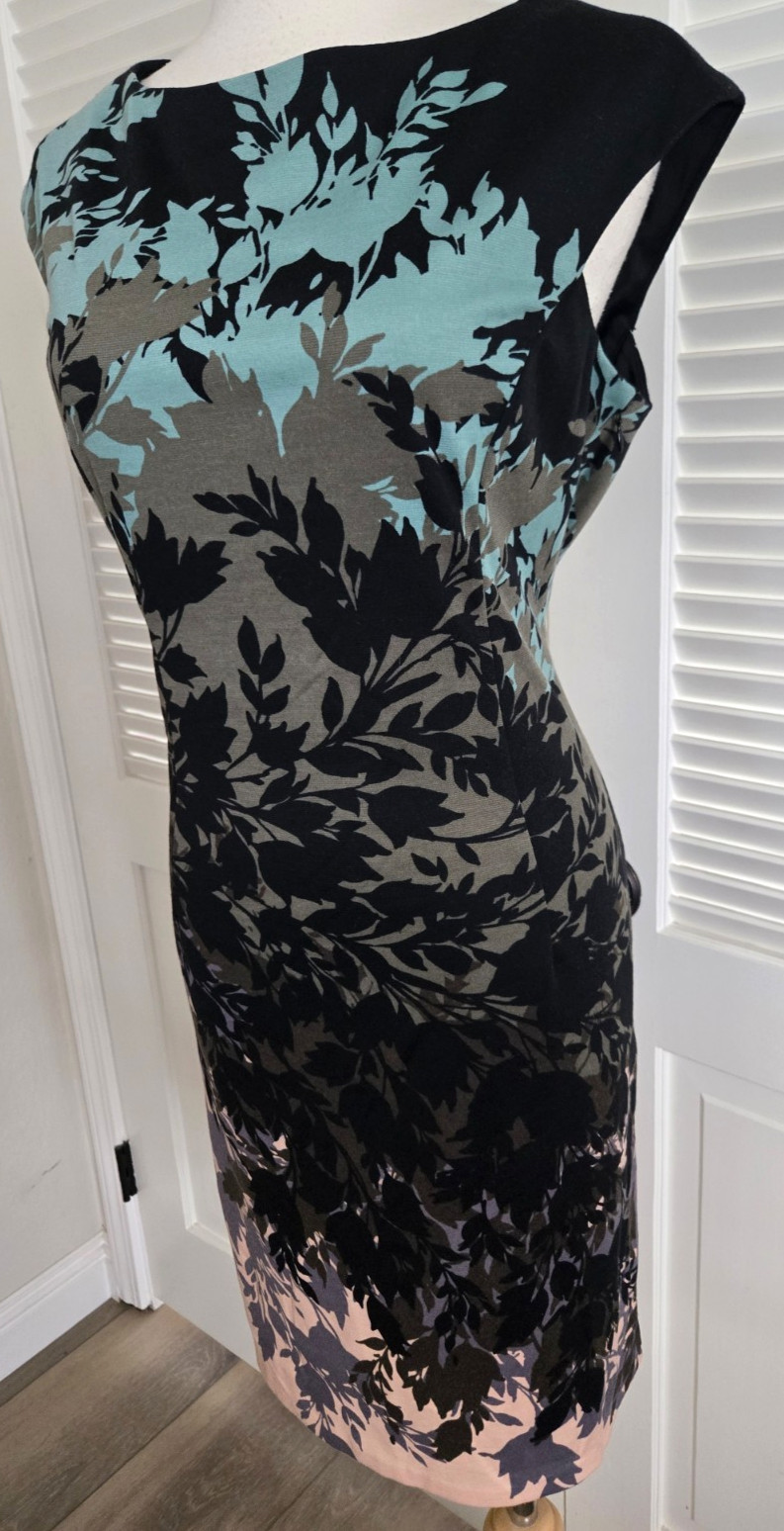 ~NWT~London Times Black Multi Floral Sheath Style Cap Sleeve Summer Dress~SZ 10