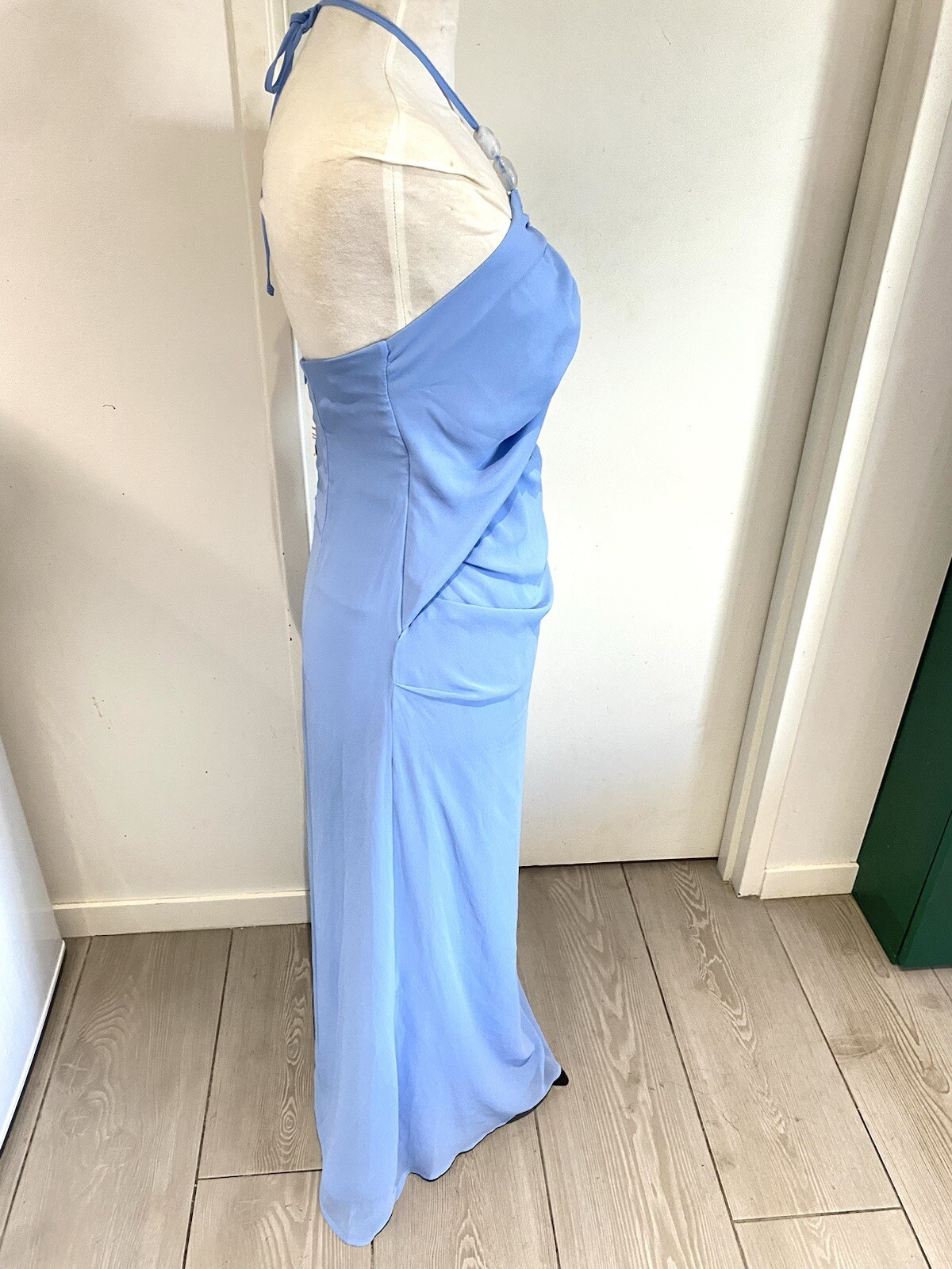 Kookai Dress Size 10 / 38 Light Blue Halter Neck BNWT RRP $250 Elsa Beaded Maxi
