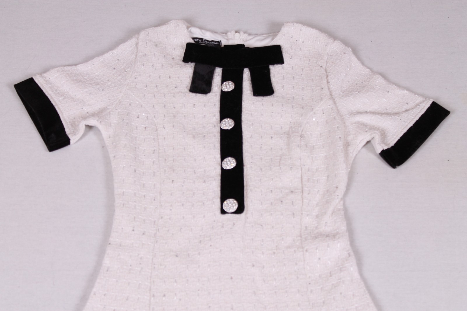 Luxury Designer Paris Style Mini Dress White Black Bow Elegant Parisian Look New