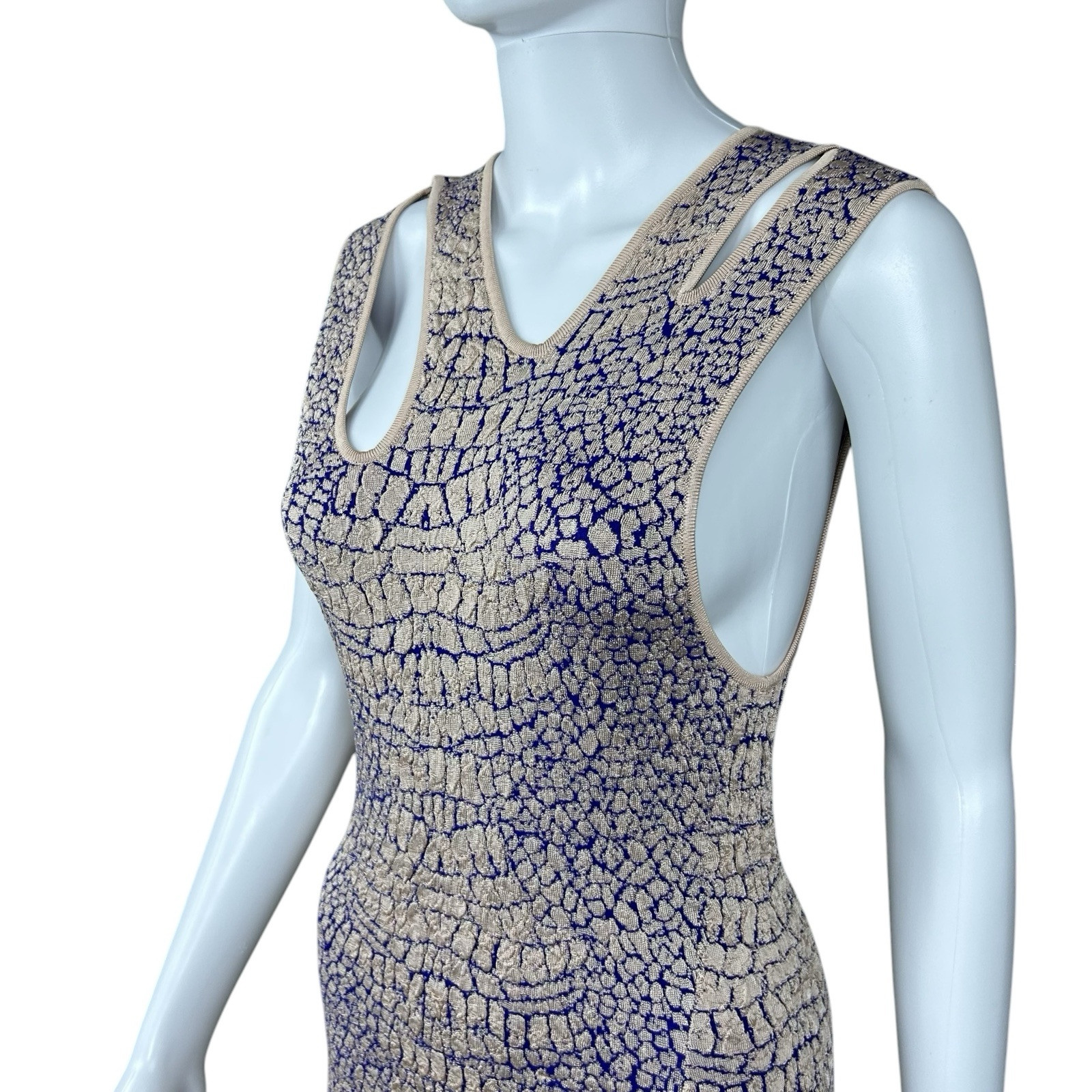McQ Alexander McQueen Crocodile Patterned Jacquard Fit and Flare Dress – LARGE