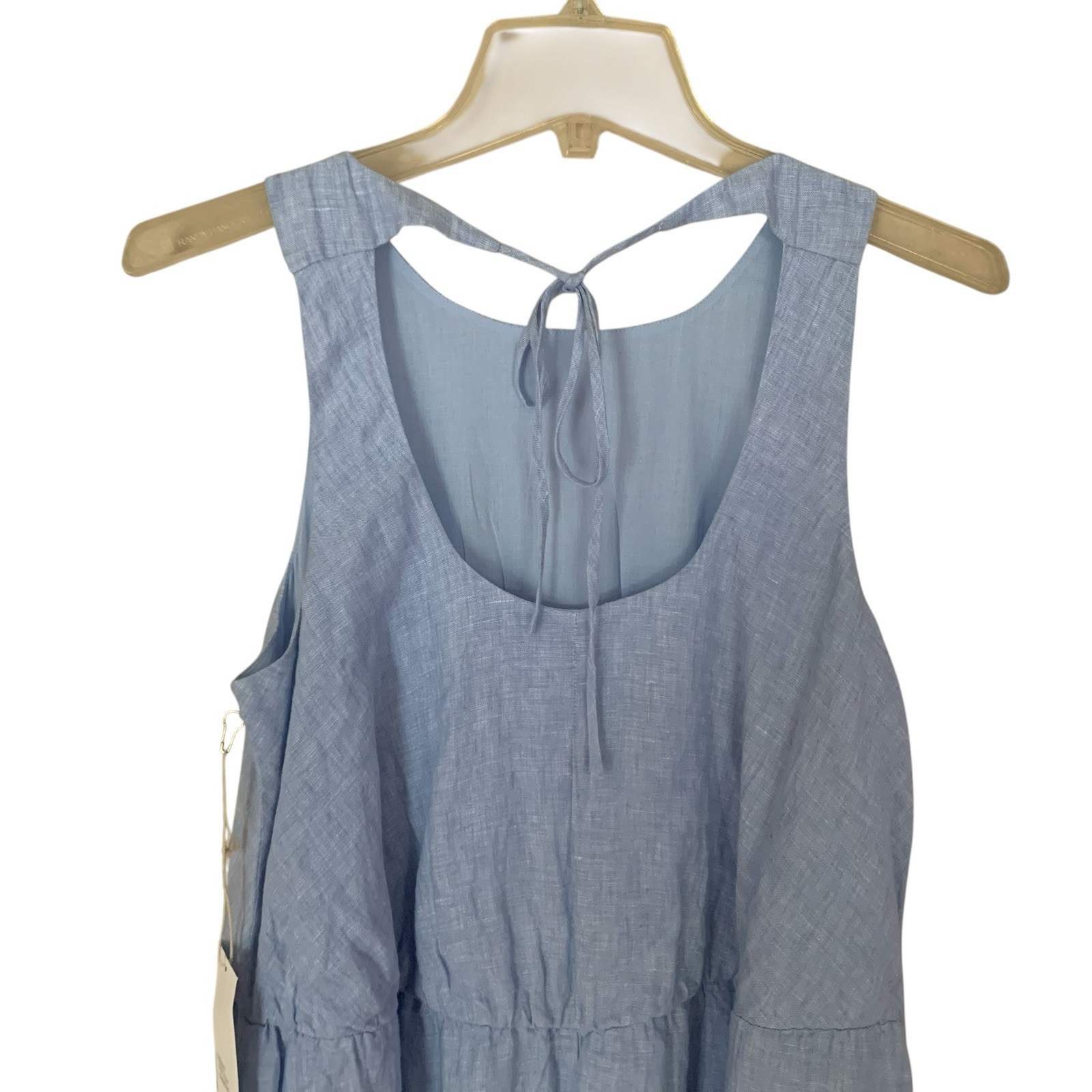 Haven Well Within Sz.S Blue Linen Sleeveless Tier Maxi Pockets Coastal Dress NEW