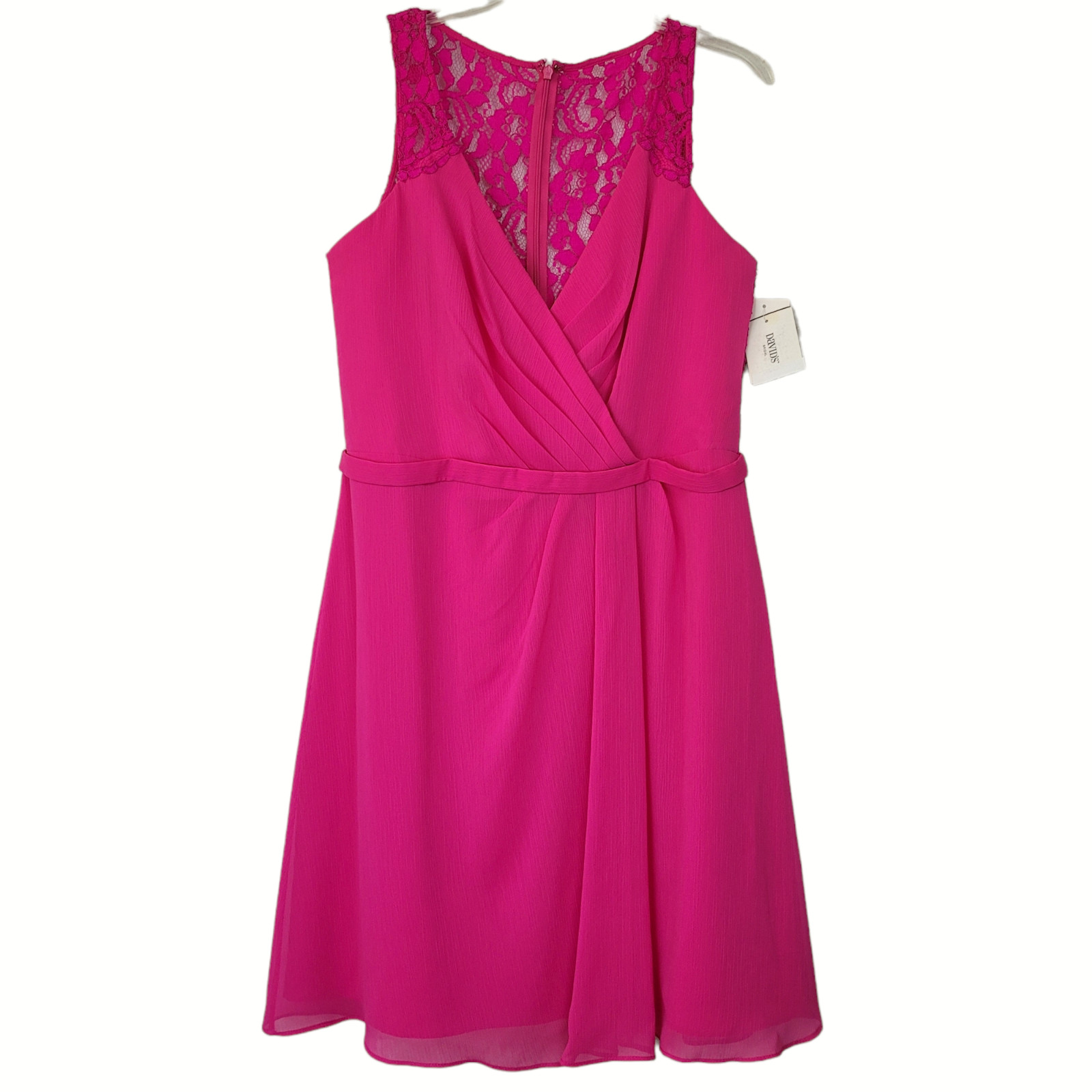David’s Bridal Dress Women 12 Fuchsia Lace Sleeveless Formal Wedding Prom Spring
