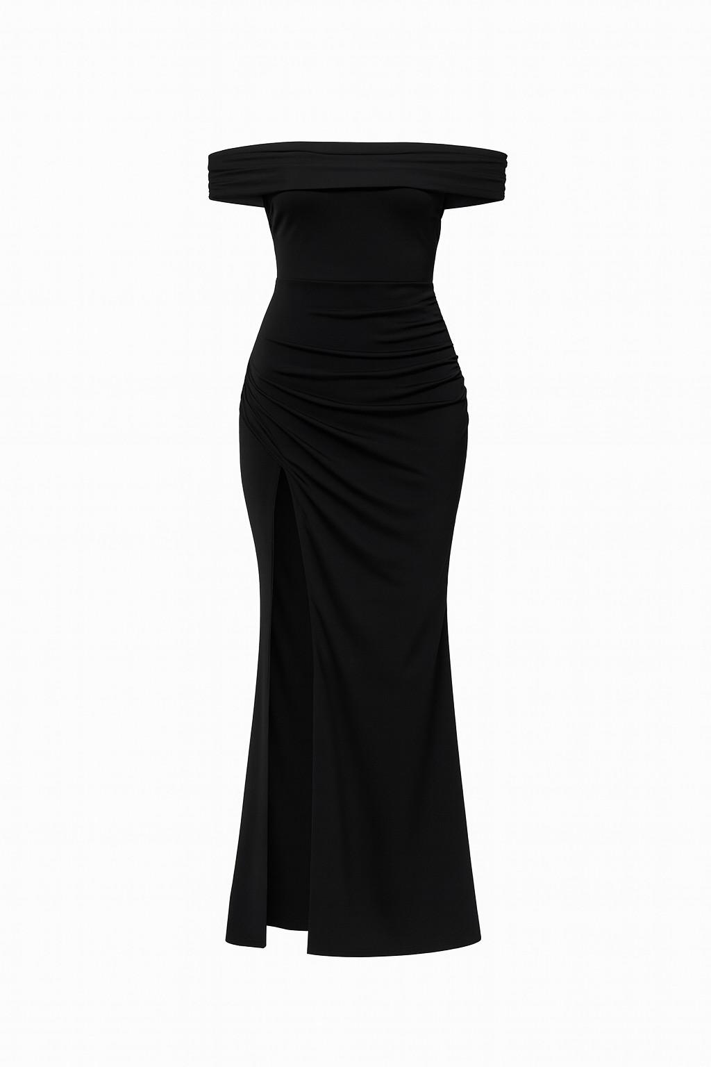 Women’s Off Shoulder Bodycon Maxi Dress High Slit Formal Evening (Red/Black)