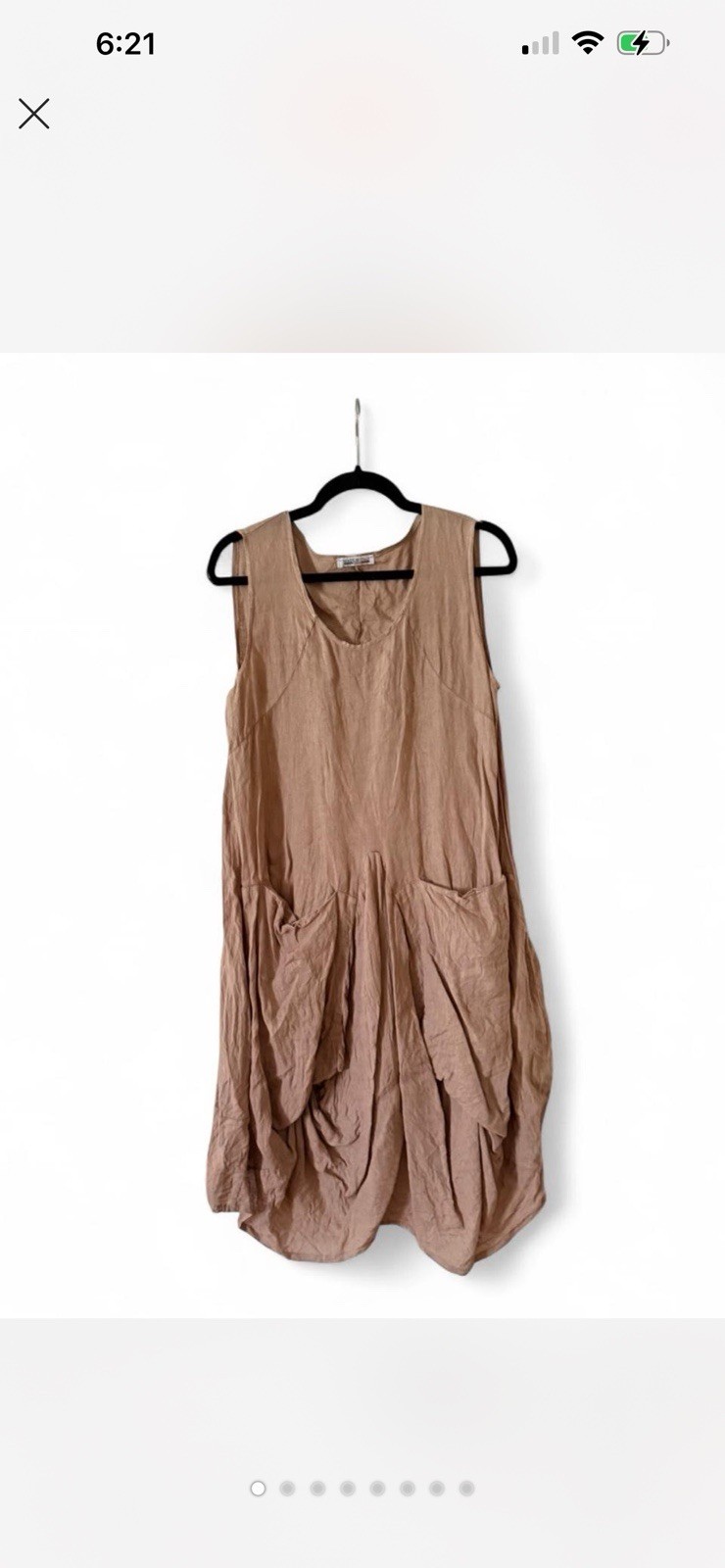 Made In Italy tan linen dress with pockets and asymmetrical hem Size is XL,