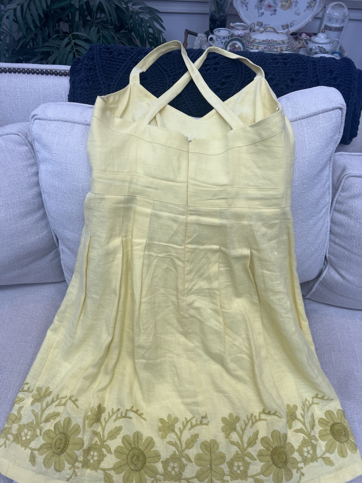 Milly Size 10 Light Yellow Linen Fit & Flare Knee Length Dress New Without Tags