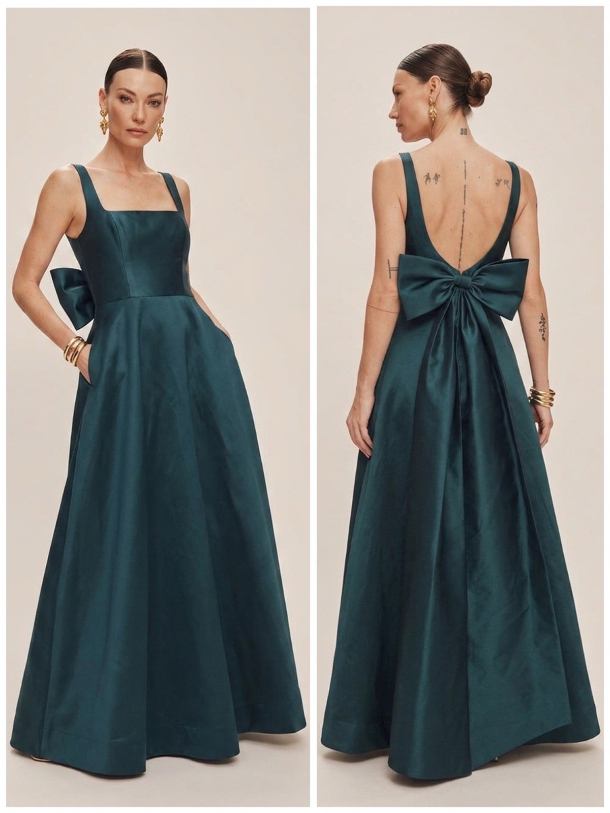 Dessy Collection Green Statement Bow Back Maxi Dress Size 6 Small Formal Elegant