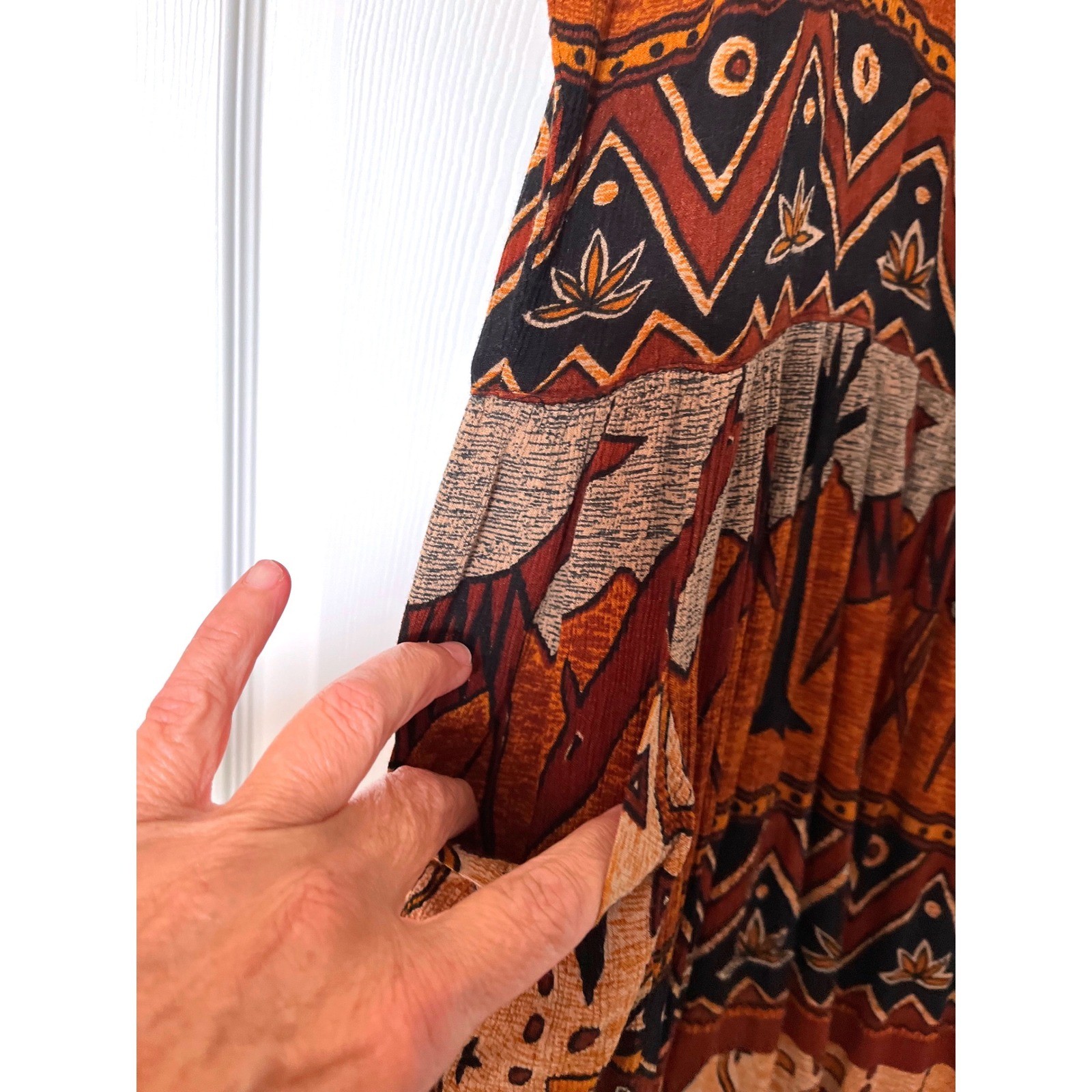 Bila Womens Tribal Print Sleeveless Maxi Dress Orange Brown Rayon Boho Large