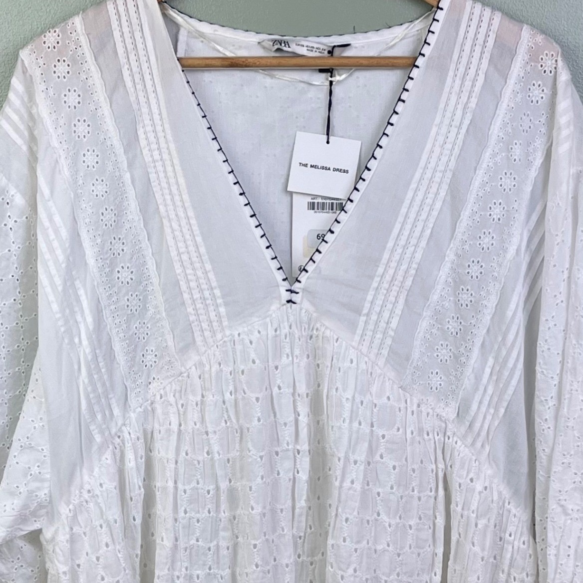 Zara Melissa Dress White Eyelet Embroidery Babydoll V Neck Mini XXL NWT