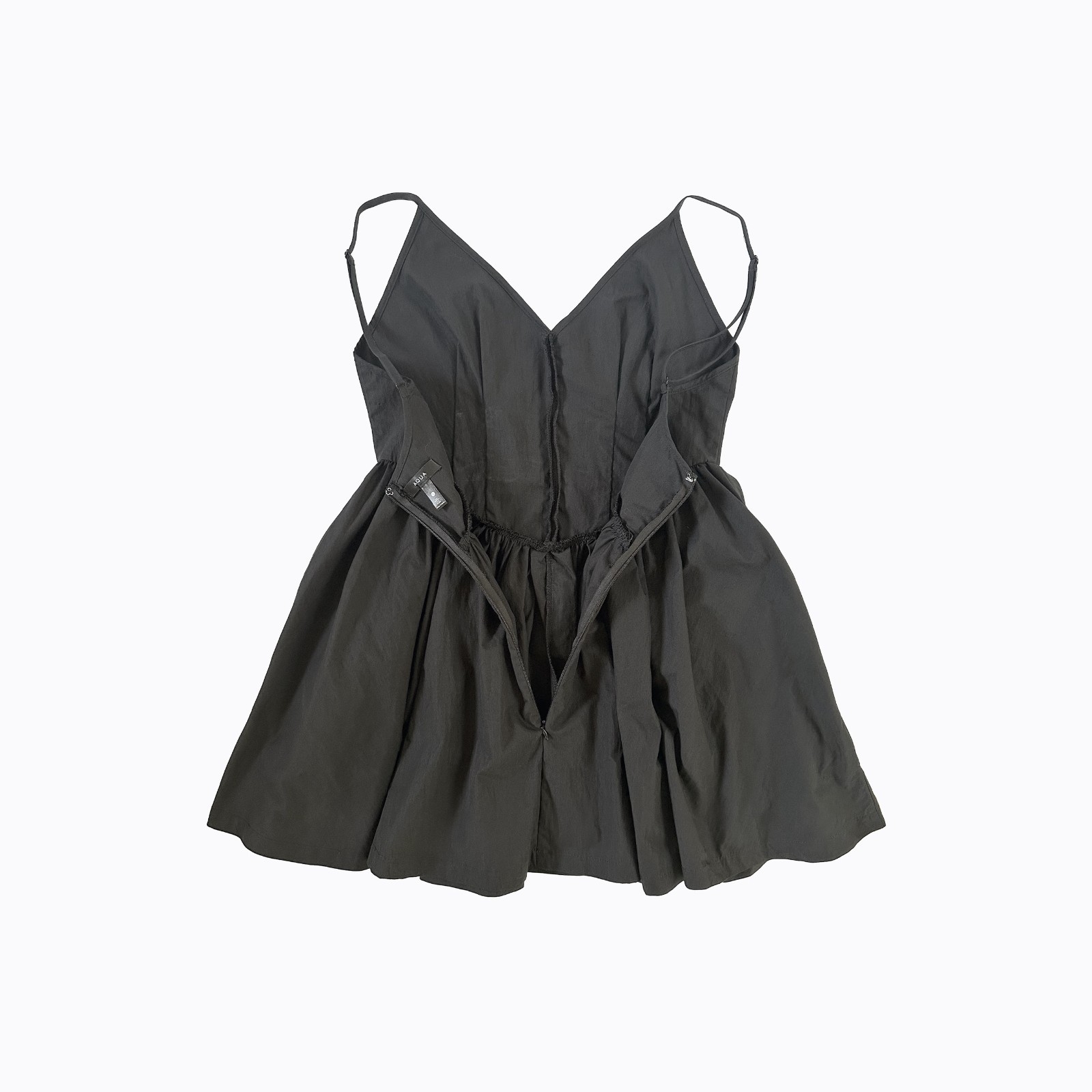 AQUA Bloomingdales Black Fit & Flare Mini Dress Small Pleated Basque V-Neck LBD