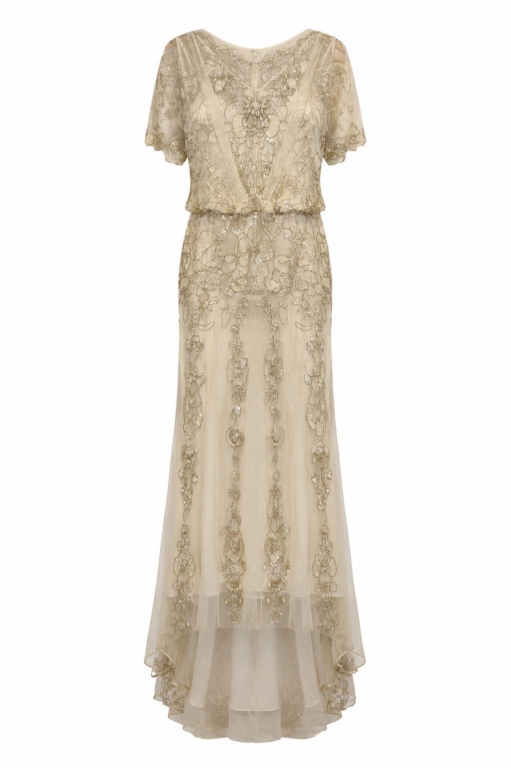JENNY PACKHAM Beaded Ivory White Maxi Gown UK 18 US 14 Cape Bridal Wedding 🟡