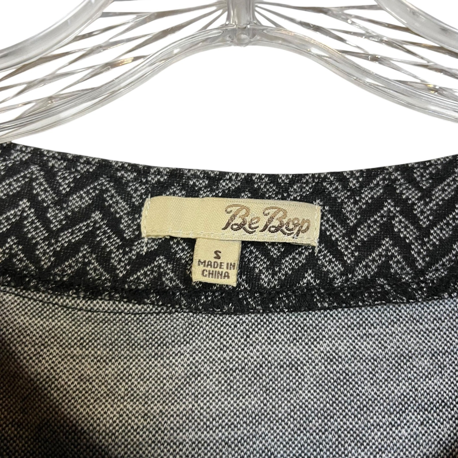 Be Bop Black Gray Chevron Ruffle Bib Button Shift Dress Small Dark Academia