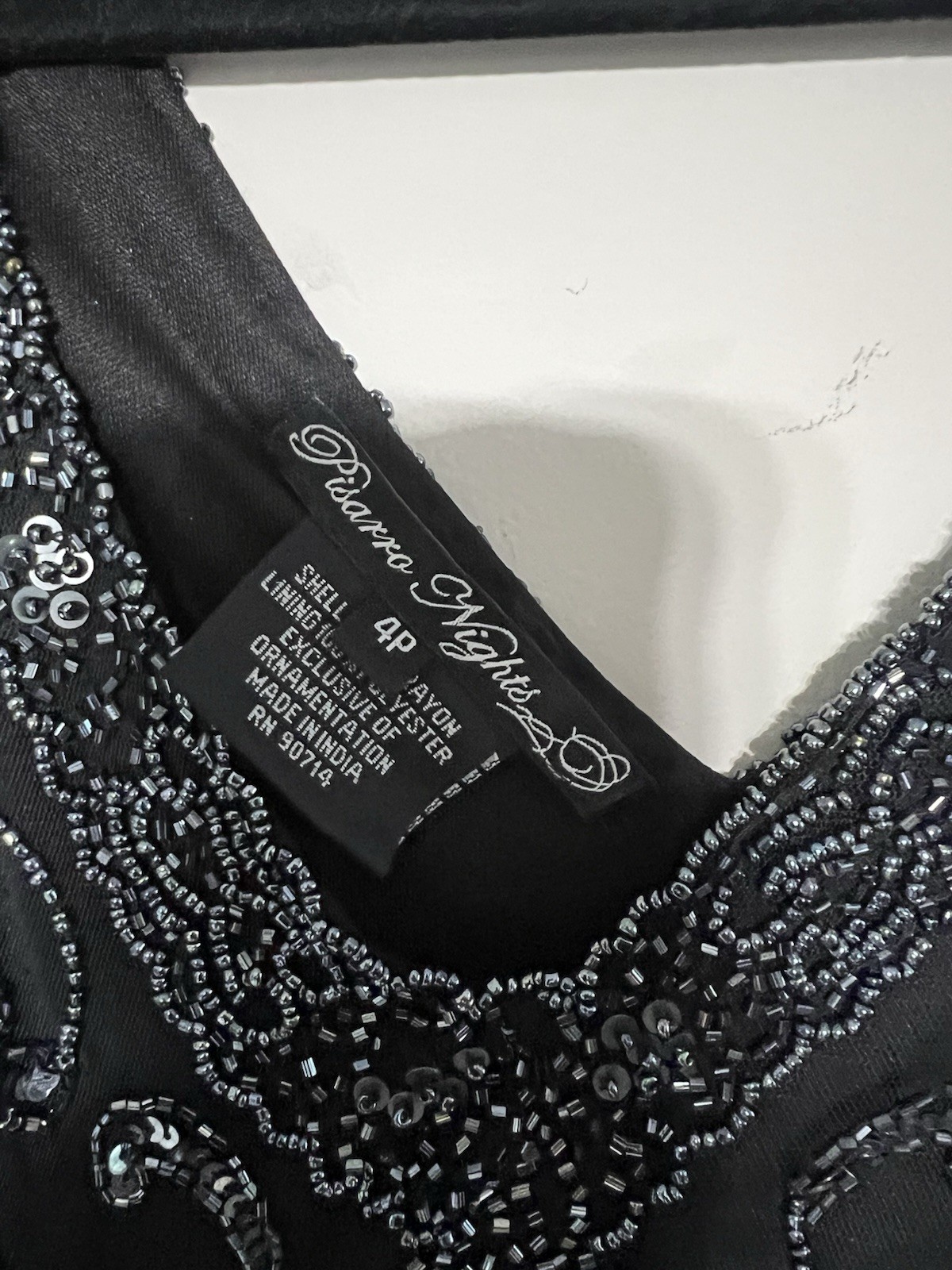 Pisarro Nights Black V-NeckBeaded Long Sleeve Evening Dress