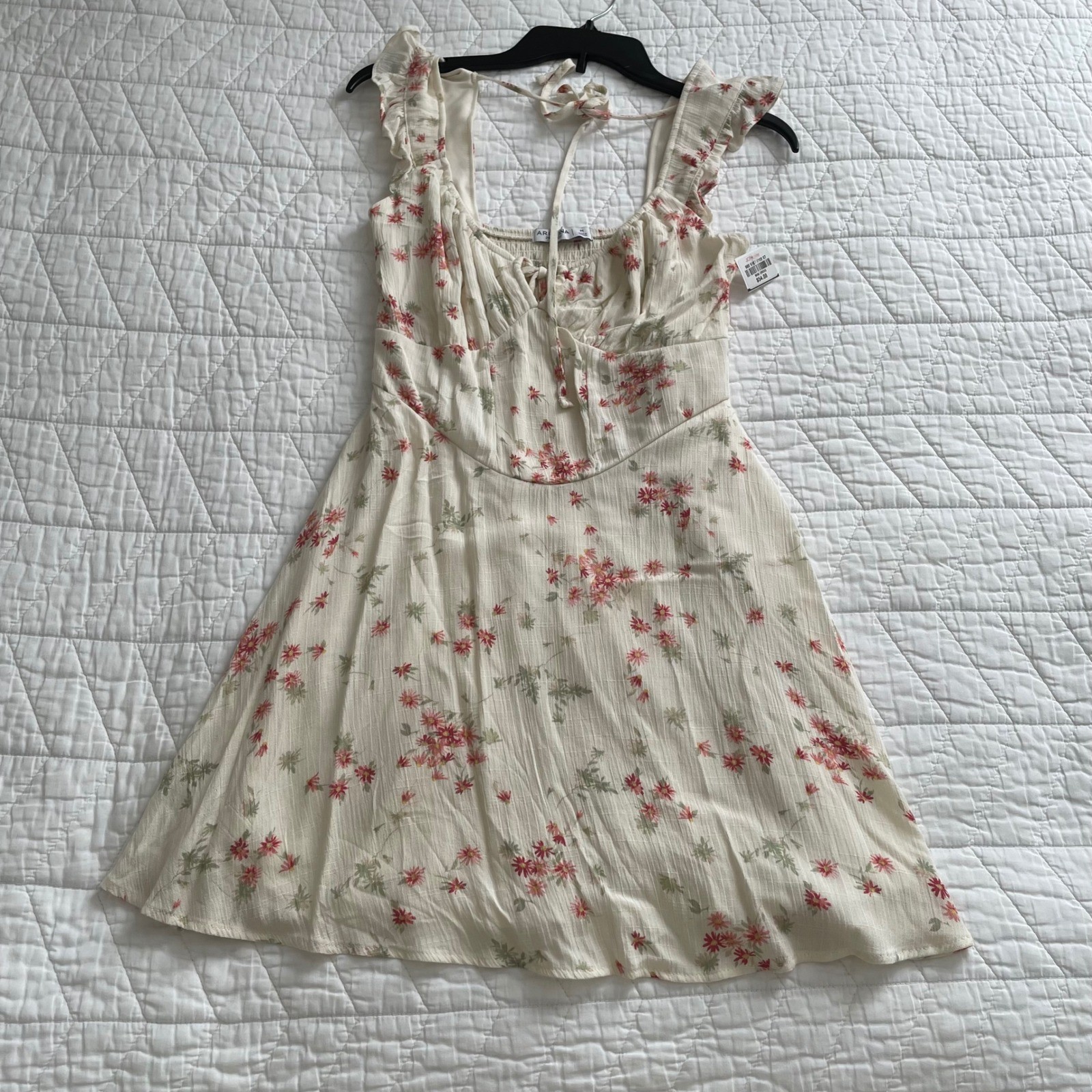 Arizona Jean Co Floral Milkmaid Mini Dress Cream Red Ruffle Sleeve Medium NWT