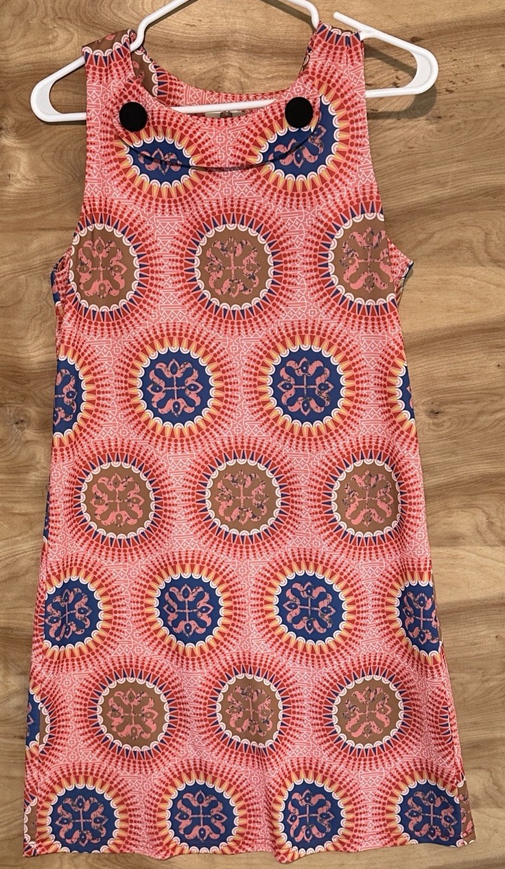Aryeh Woman Sm Sleeveless Shift Dress Stretch Colorful Color Bib Pull On